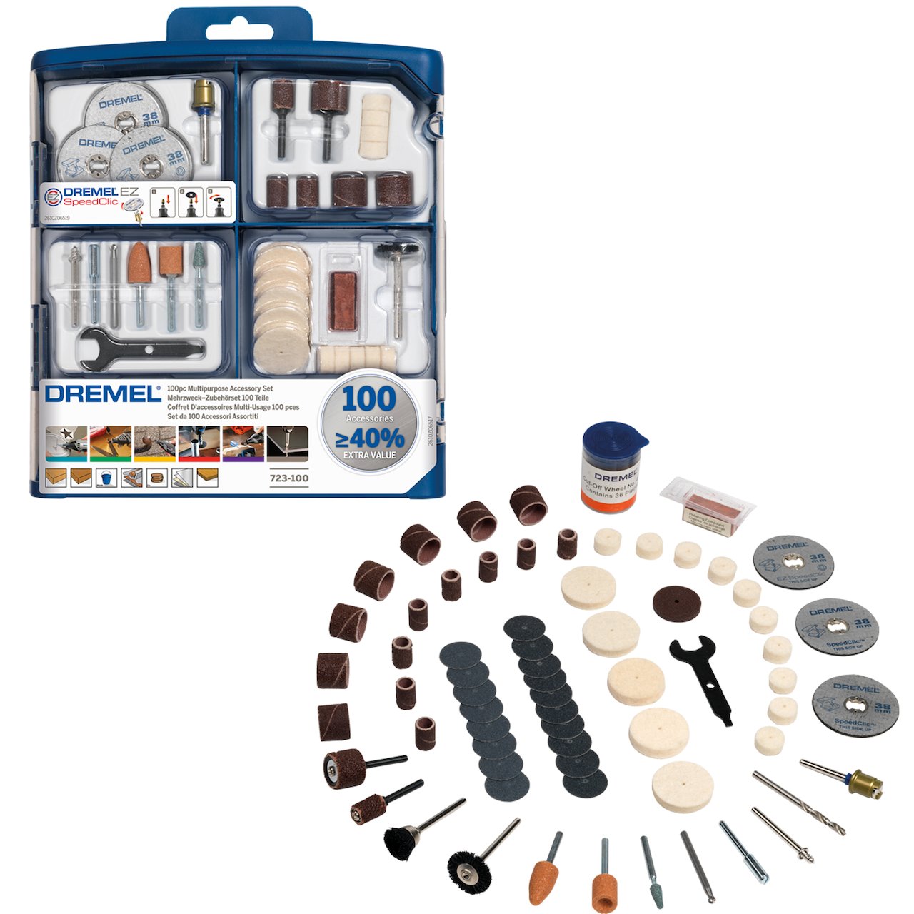 100-DELERS DREMEL® UNIVERSALTILBEHØRSSETT 100-DELERS DREMEL® UNIVERSALTILBEHØRSSETT