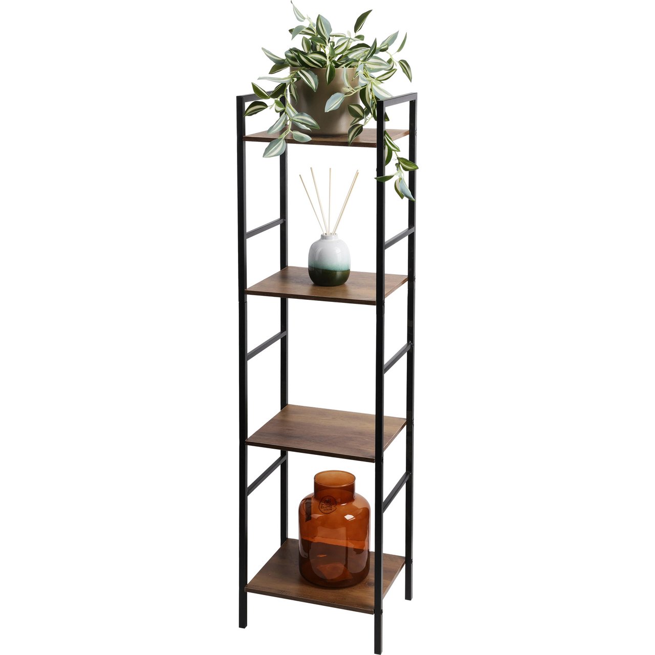 H&S DECO OPPBEVARINGSHYLLE MED 4 HYLLER SORT METALL/NATUR MDF