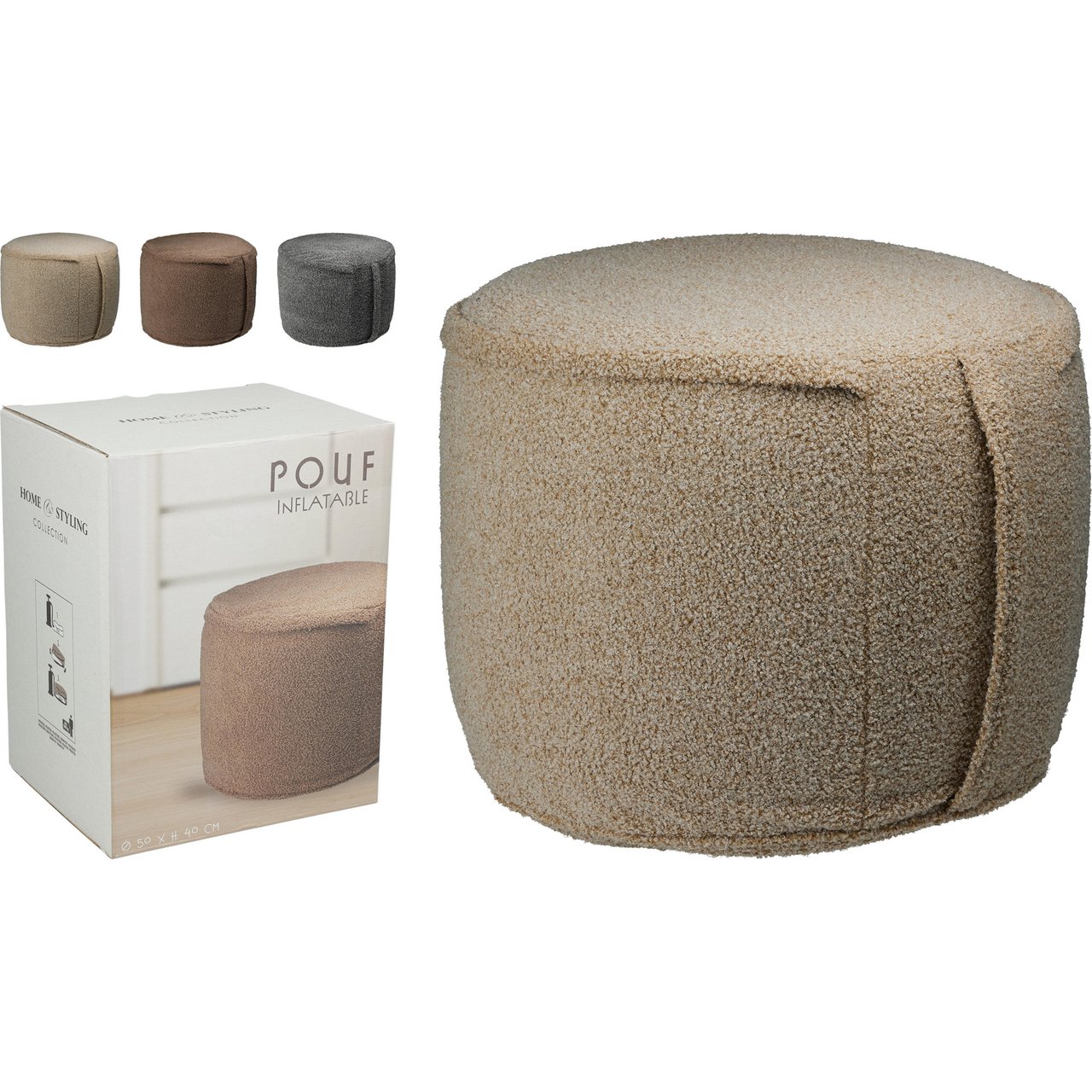 H & S COLLECTION OPPBLÅSBAR PUFF 50X40CM ASSORTERT