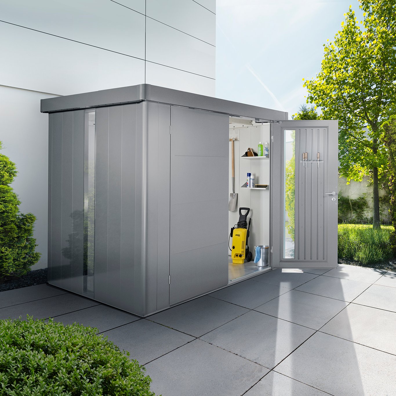 BIOHORT REDSKAPSBOD NEO 2B DOBBELDØR KVARTSGRÅ METALLIC