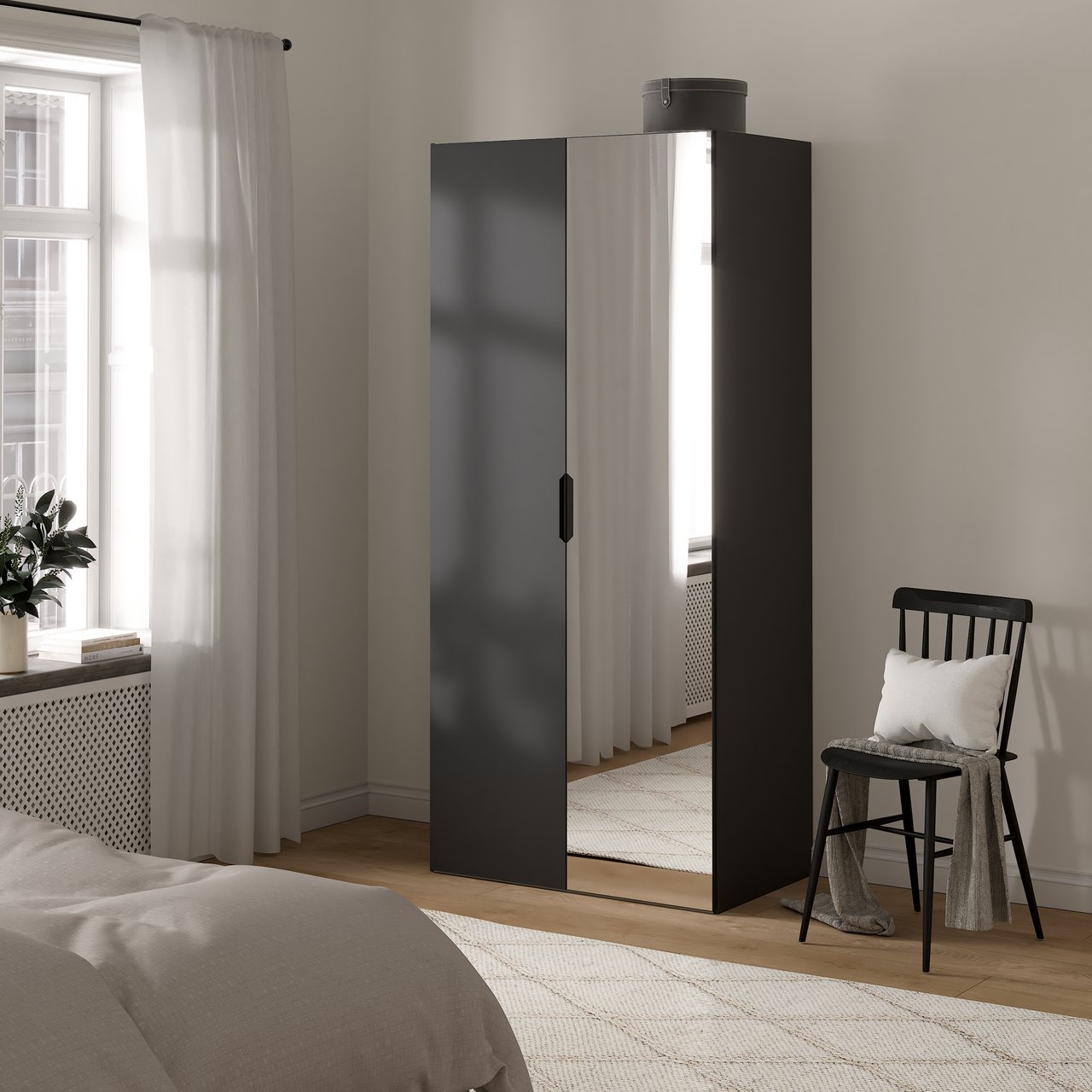 LIND NEST GARDEROBESKAP 100X220X60CM SORT MED SPEIL