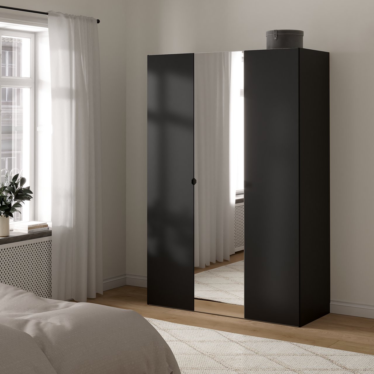 LIND NEST GARDEROBESKAP 150X220X60CM SORT MED SPEIL