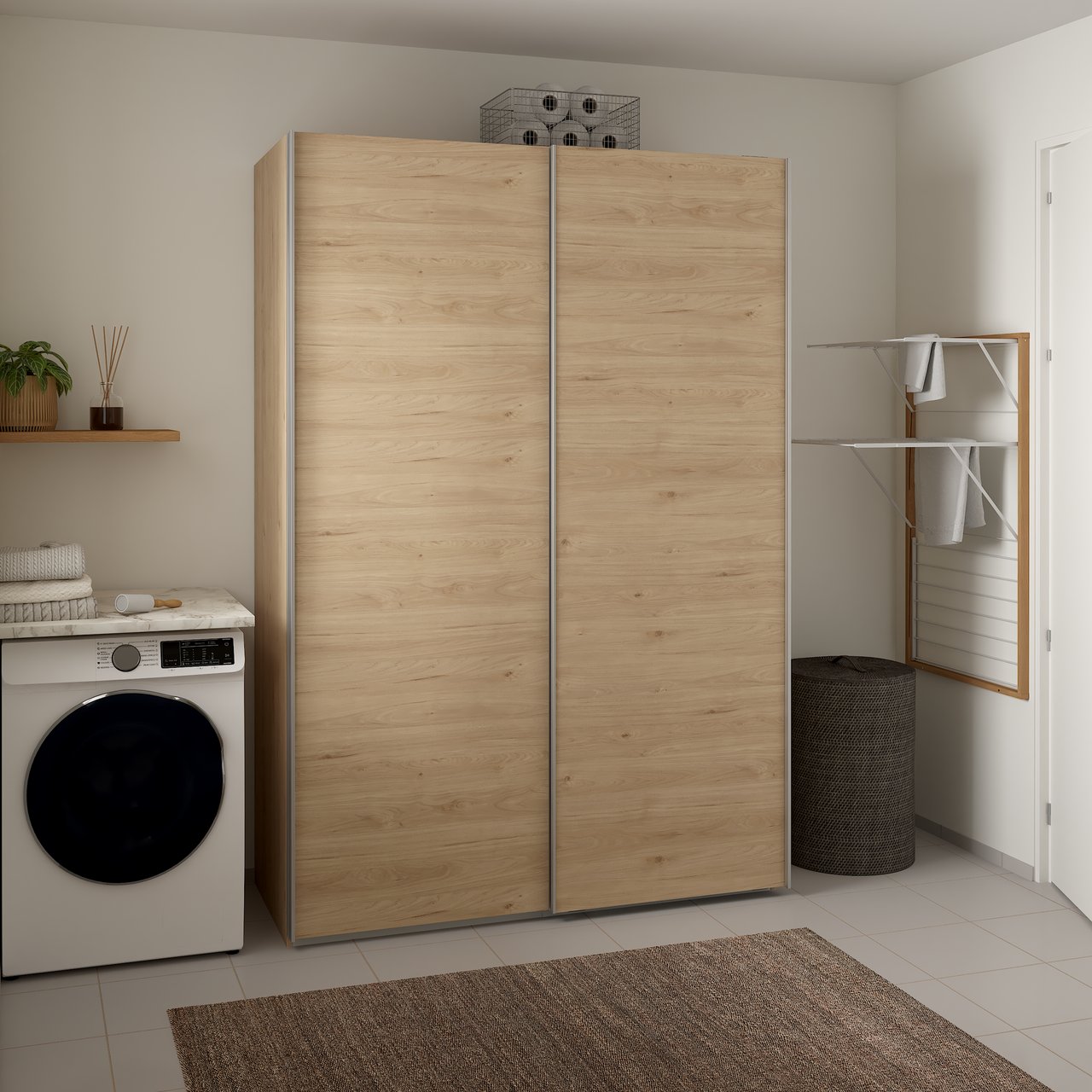 LIND NEST SKYVEDØRSGARDEROBE 150X220X67CM EIK LIND NEST SKYVEDØRSGARDEROBE 150X220X67CM EIK