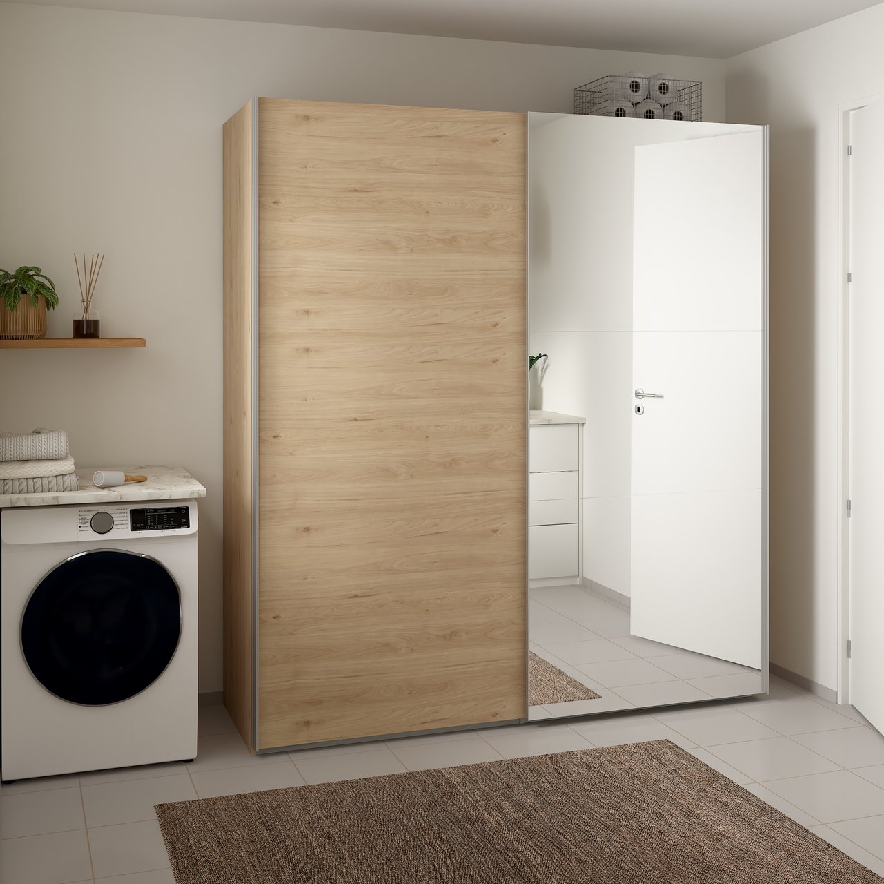 LIND NEST SKYVEDØRSGARDEROBE 200X220X67CM EIK MED SPEIL LIND NEST SKYVEDØRSGARDEROBE 200X220X67CM EIK MED SPEIL