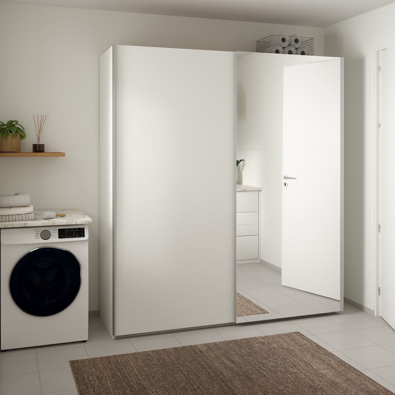 LIND NEST SKYVEDØRSGARDEROBE 200X220X67CM HVIT MED SPEIL