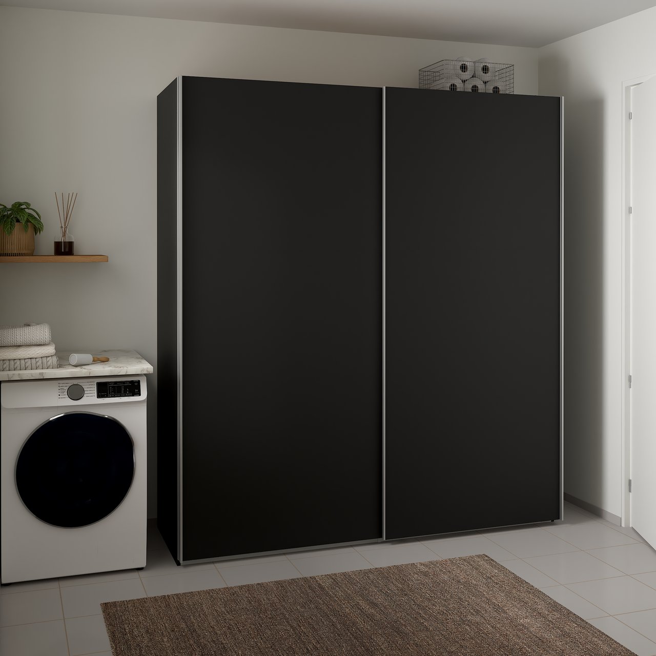 LIND NEST SKYVEDØRSGARDEROBE 200X220X67CM SORT