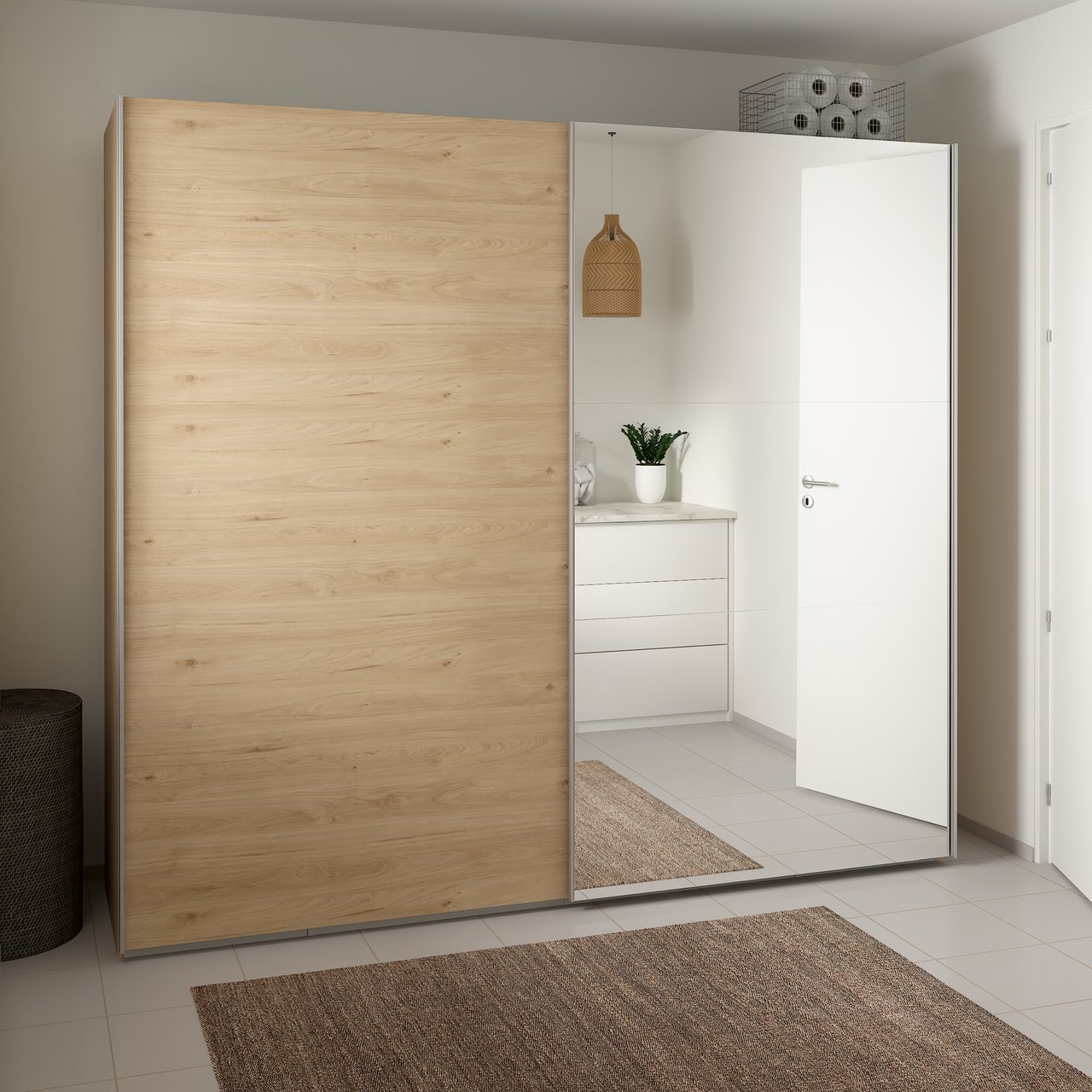 LIND NEST SKYVEDØRSGARDEROBE 250X220X67CM EIK MED SPEIL LIND NEST SKYVEDØRSGARDEROBE 250X220X67CM EIK MED SPEIL