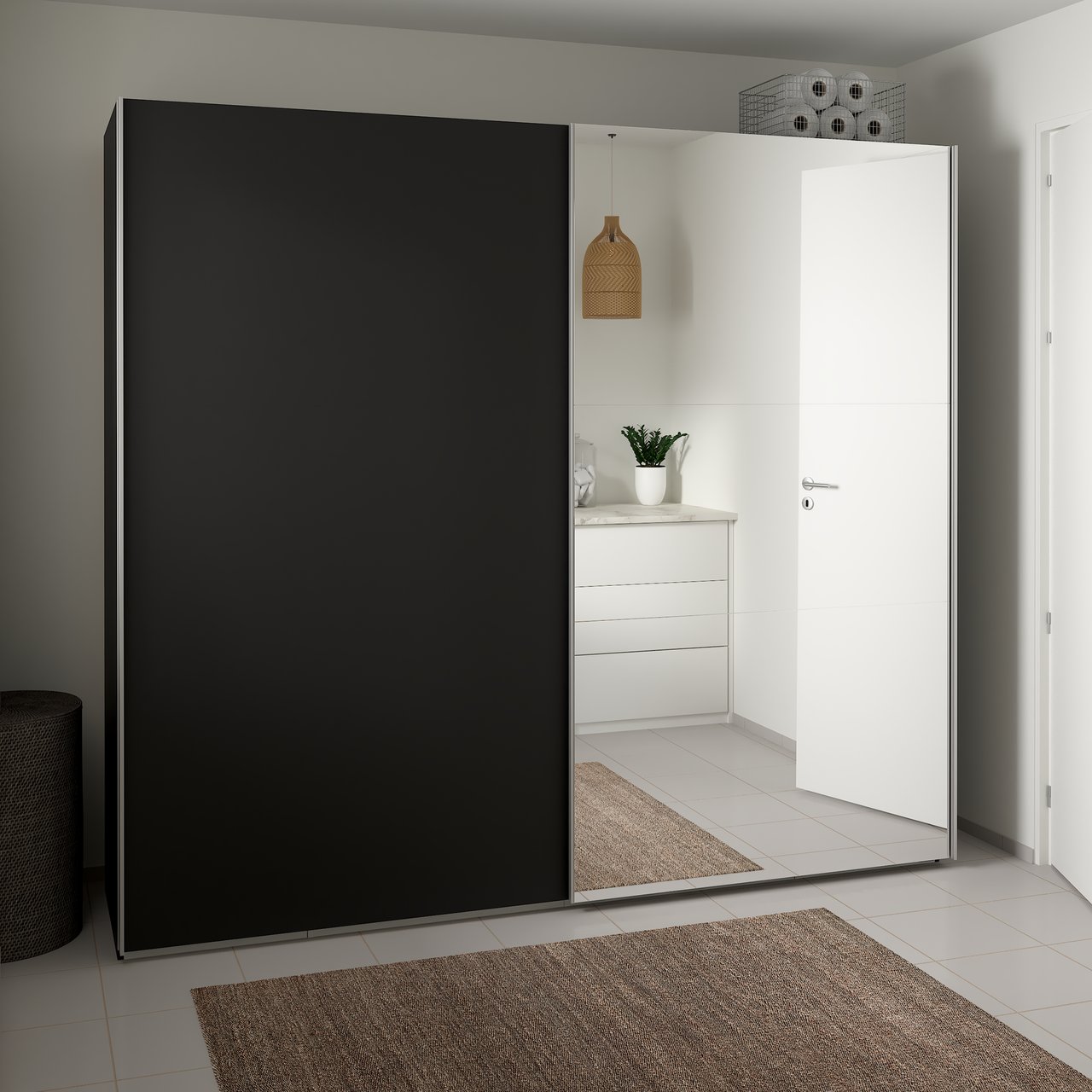 LIND NEST SKYVEDØRSGARDEROBE 250X220X67CM SORT MED SPEIL LIND NEST SKYVEDØRSGARDEROBE 250X220X67CM SORT MED SPEIL