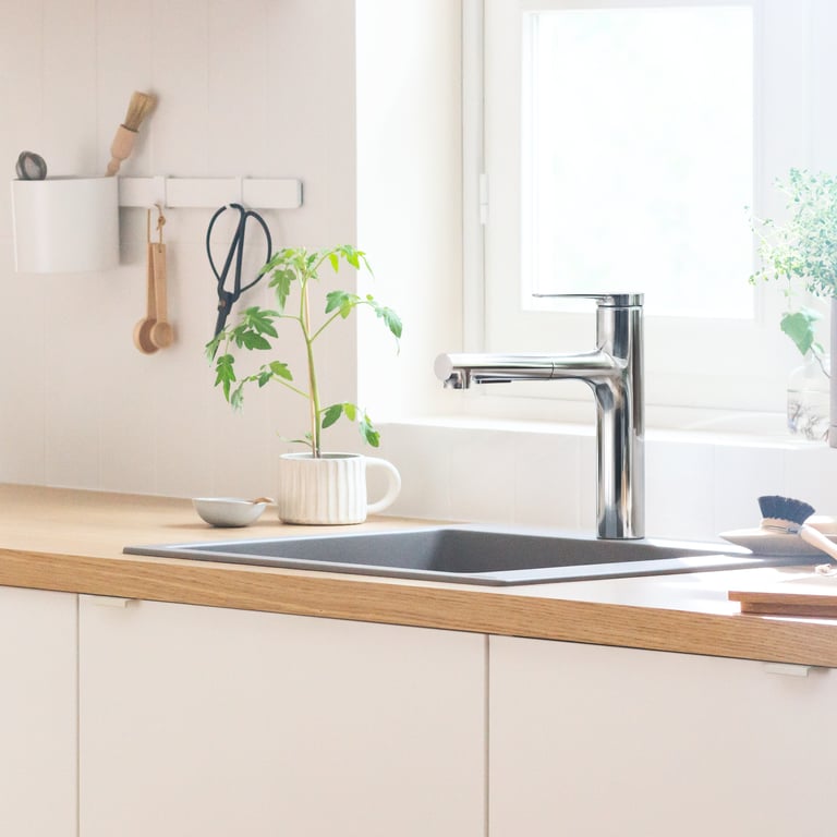 Hansgrohe Zesis M33 Keukenkraan - Uittrekbaar Met 3 Standen, Roestvrij Staal Look - 150 Mm Uitloop