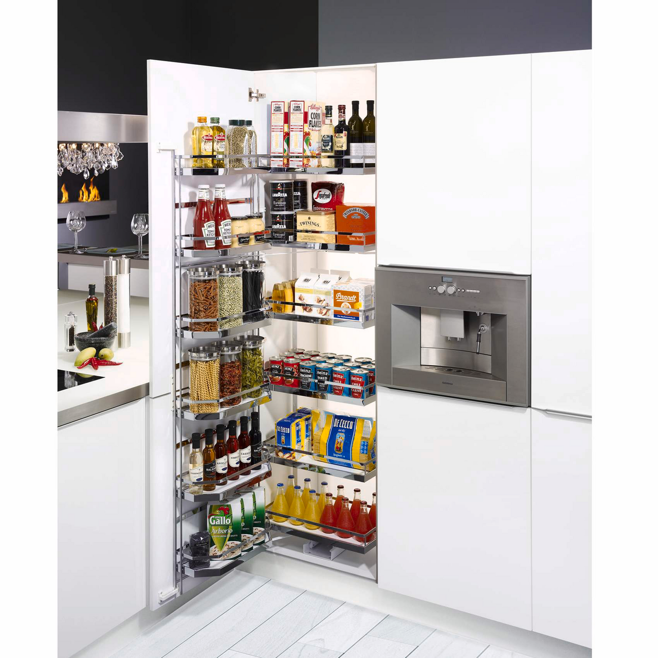 KESSEBÖHMER TANDEM ARENAPLUS STYLE 500/1100MM, HVIT/KROM 4 HYLLER