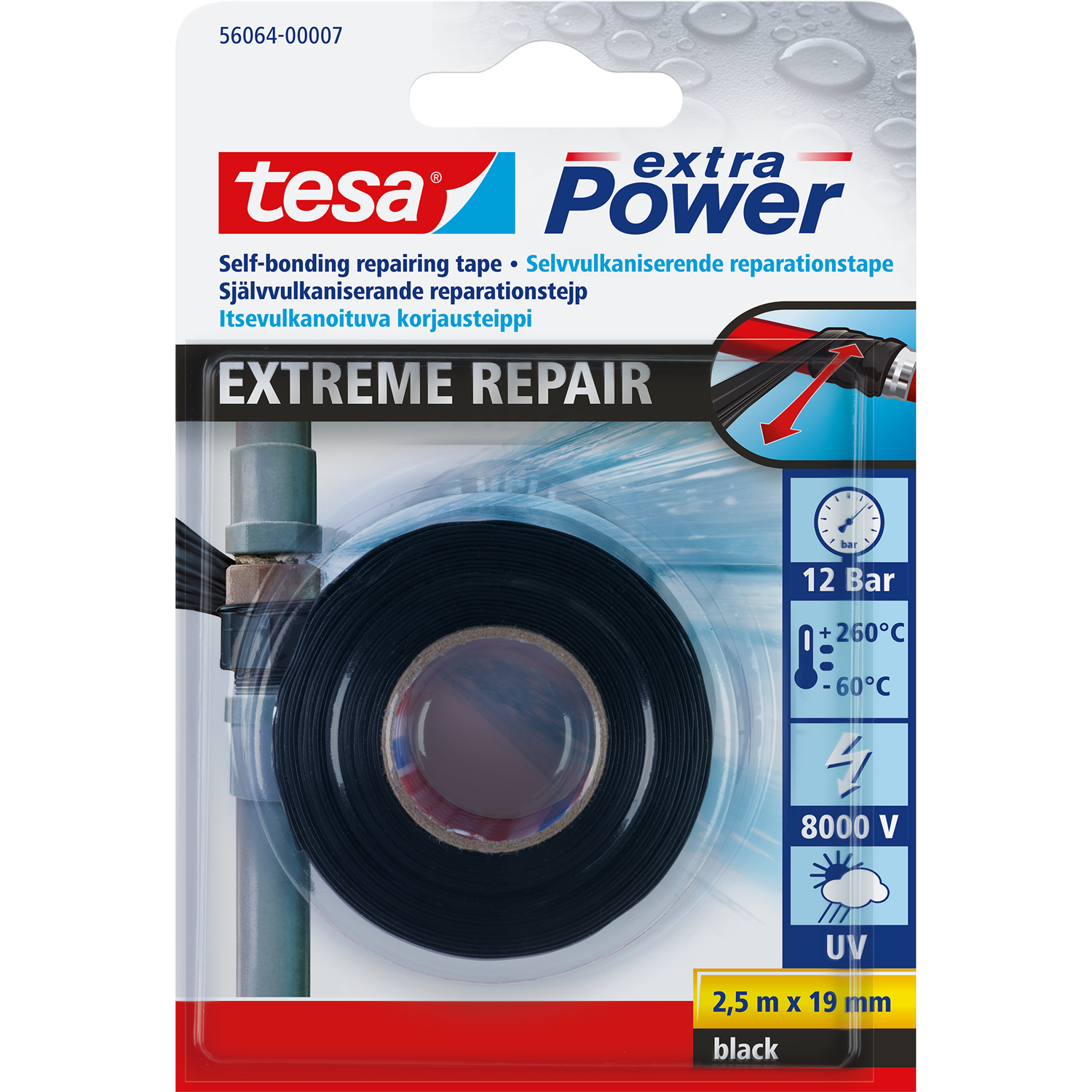 TESA SILIKONTAPE 2,5M X 19MM SORT