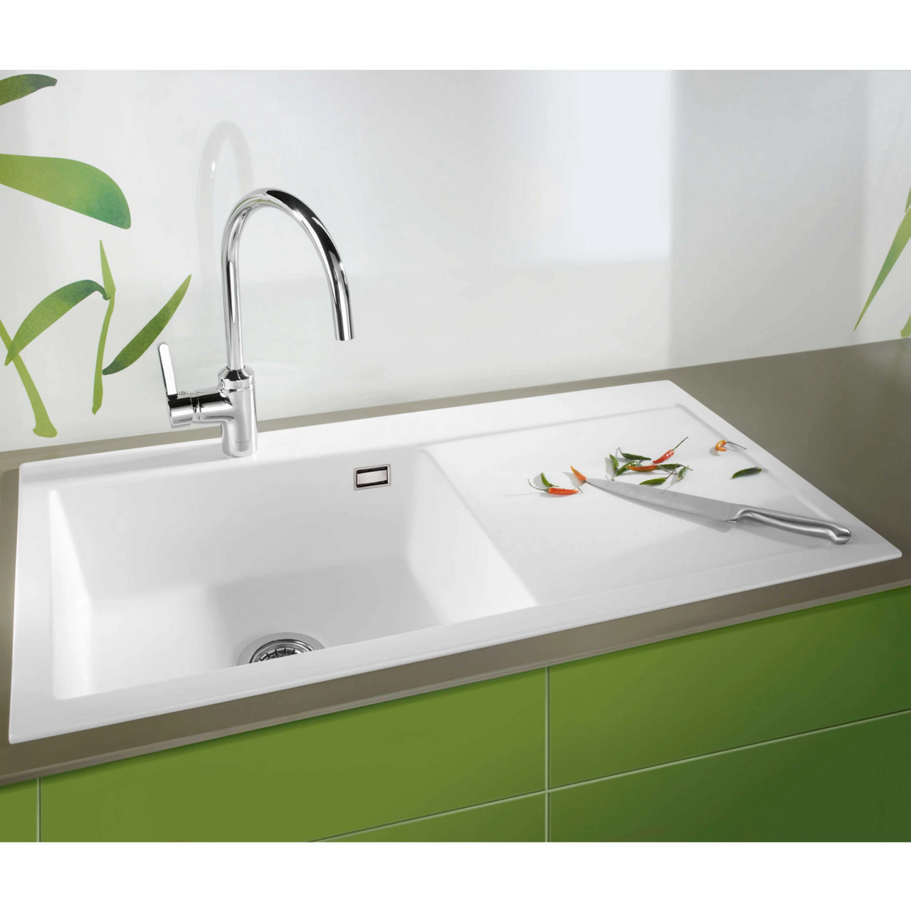 LAVABO MERA 100 SL KERAMIKK KJØKKENVASK HVIT M/KROM BUNNVENTIL