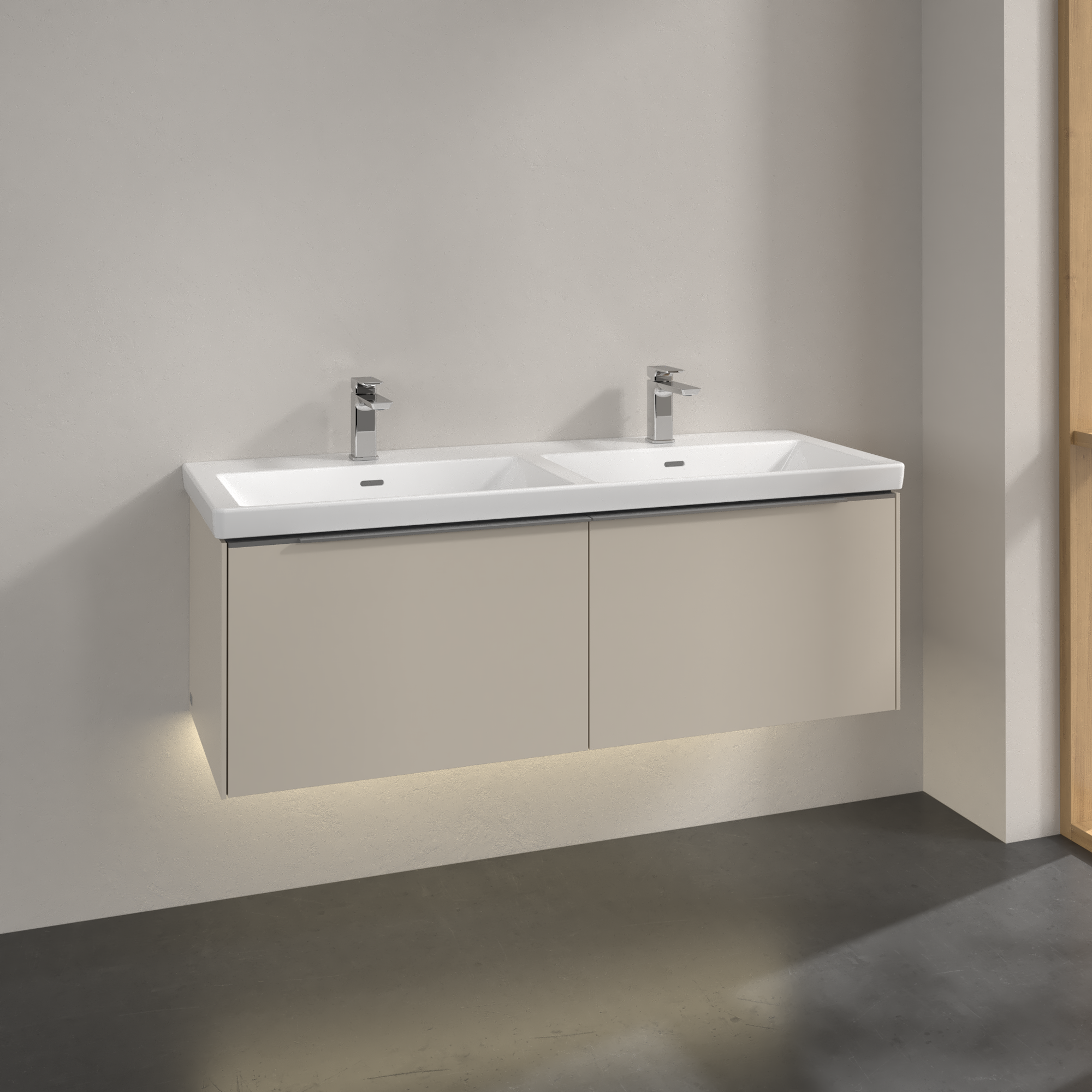 V&B SUBWAY 3.0 SERVANTSKAP 127X42 F/DOBBEL SERVANT CASHMERE GREY M/LYS HÅNDTAK I KROM