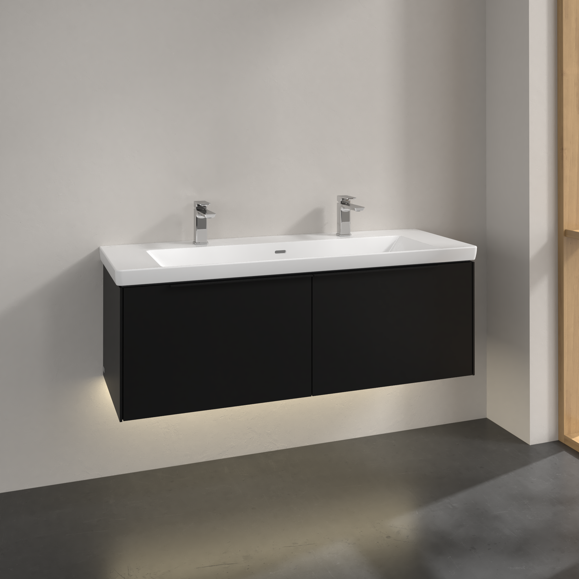 V&B SUBWAY 3.0 SERVANTSKAP 127X42 VOLCANO BLACK M/LYS HÅNDTAK I MØBELETS FARGE