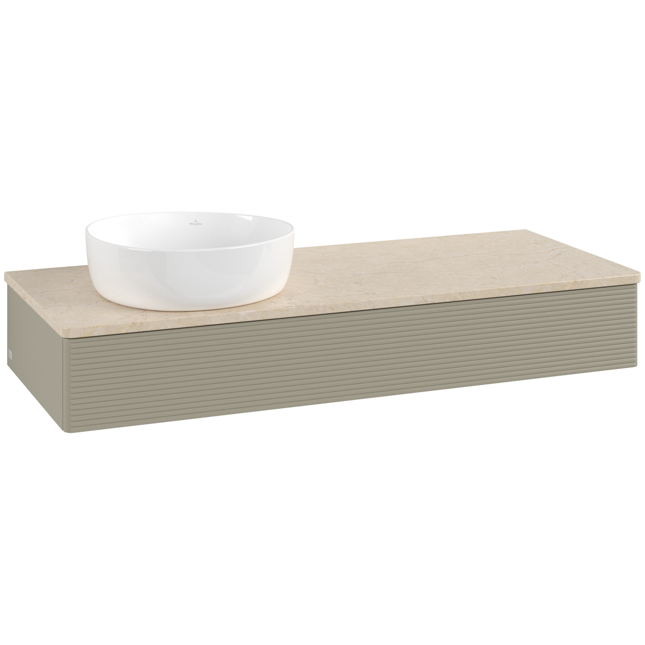 V&B ANTAO SERVANTSKAP 1 SKUFF RILLET 1200X190X500 VENSTRE U/KRANHULL STENGRÅ/CRÉME