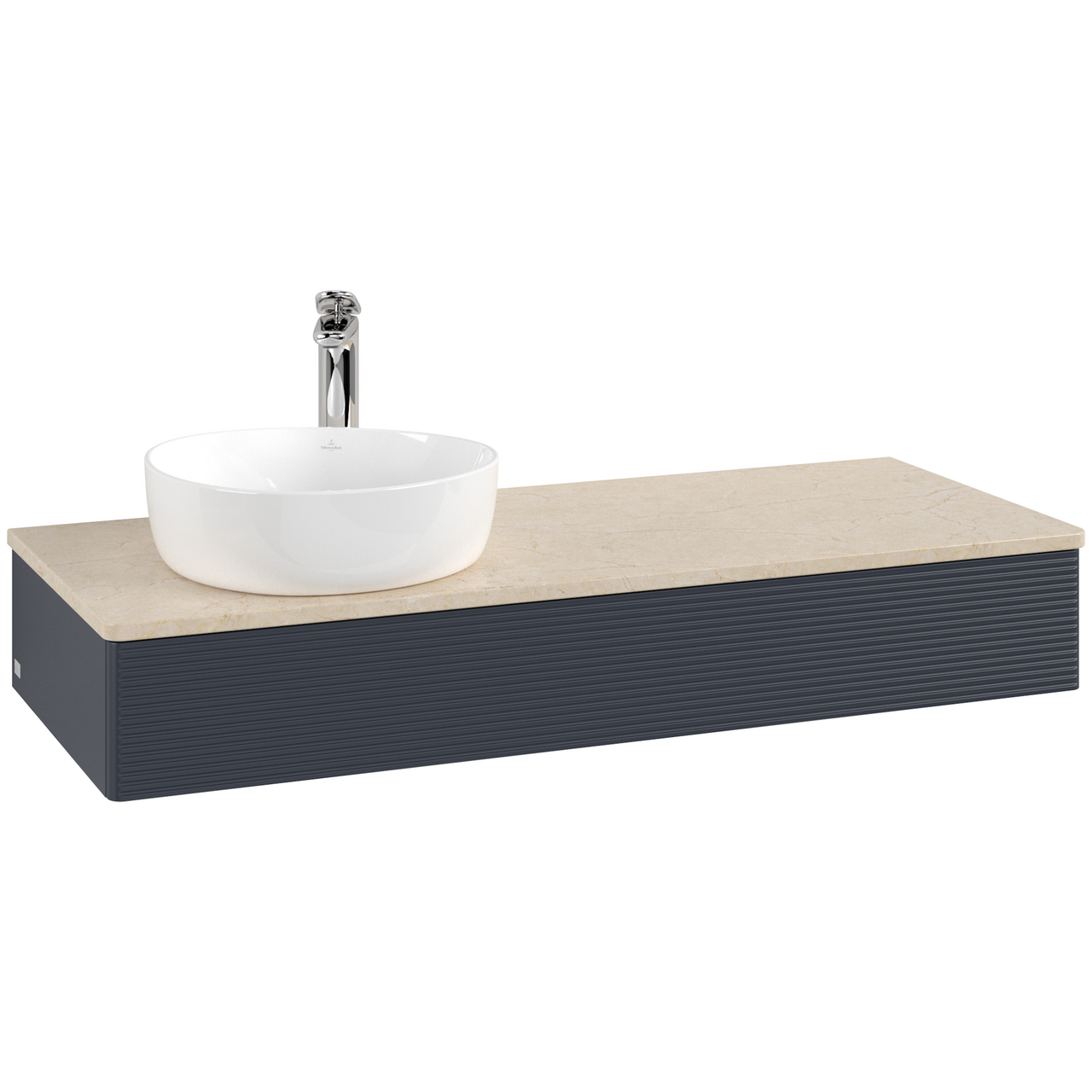 V&B ANTAO SERVANTSKAP 1 SKUFF RILLET 1200X190X500 VENSTRE M/KRANHULL BLÅ/CRÉME