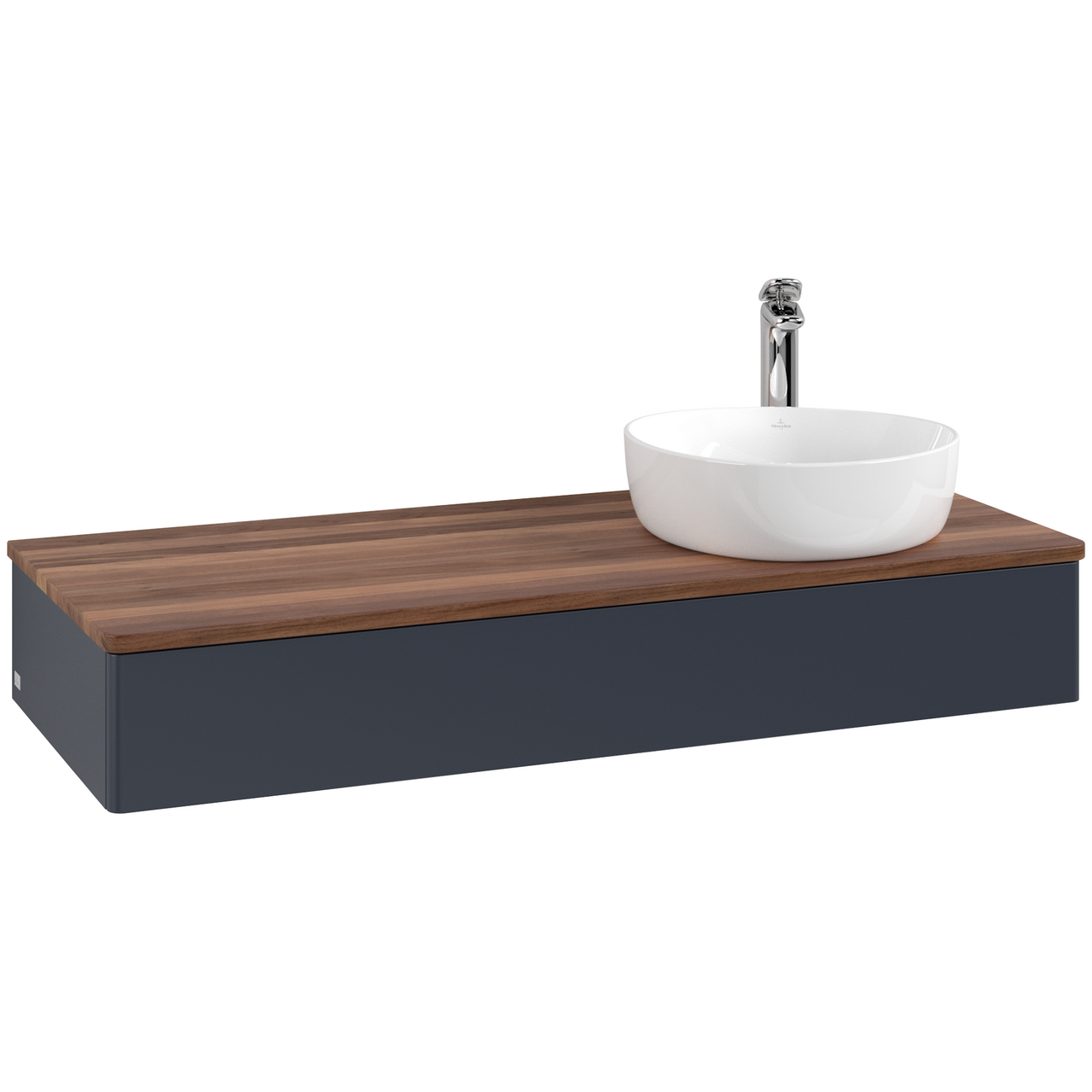 V&B ANTAO SERVANTSKAP 1 SKUFF GLATT 1200X190X500 HØYRE M/KRANHULL BLÅ/VALNØTT