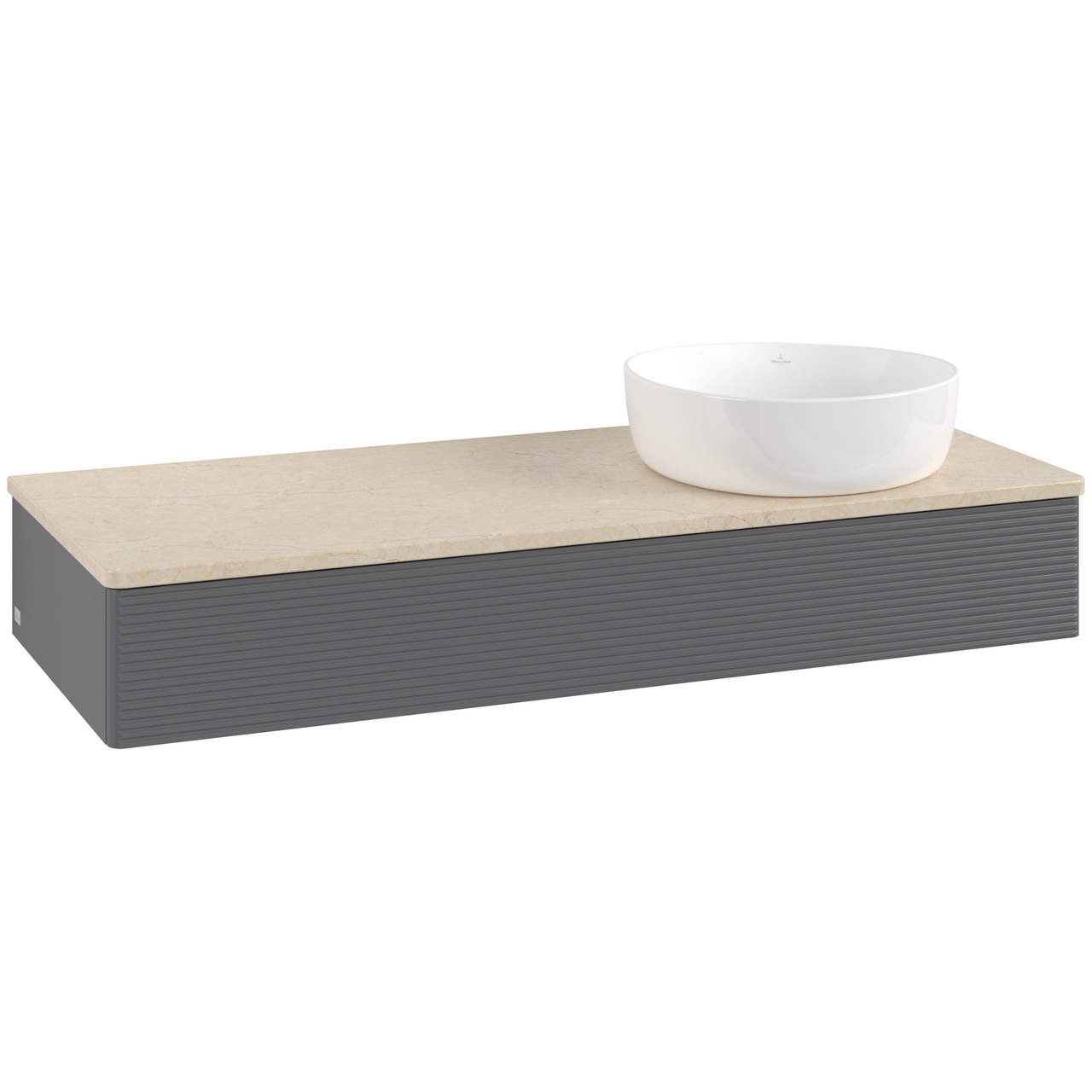 V&B ANTAO SERVANTSKAP 1 SKUFF RILLET 1200X190X500 HØYRE U/KRANHULL ANTRASITT/CRÉME