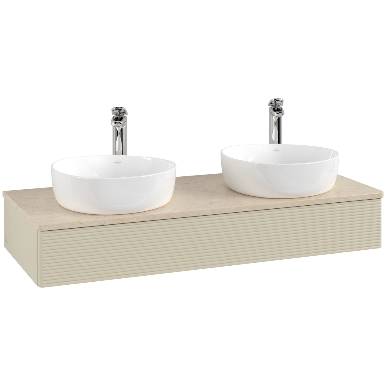 V&B ANTAO SERVANTSKAP 1 SKUFF RILLET 1200X190X500 FOR 2 SERV. M/KRANHULL SILKEGRÅ/CRÉME