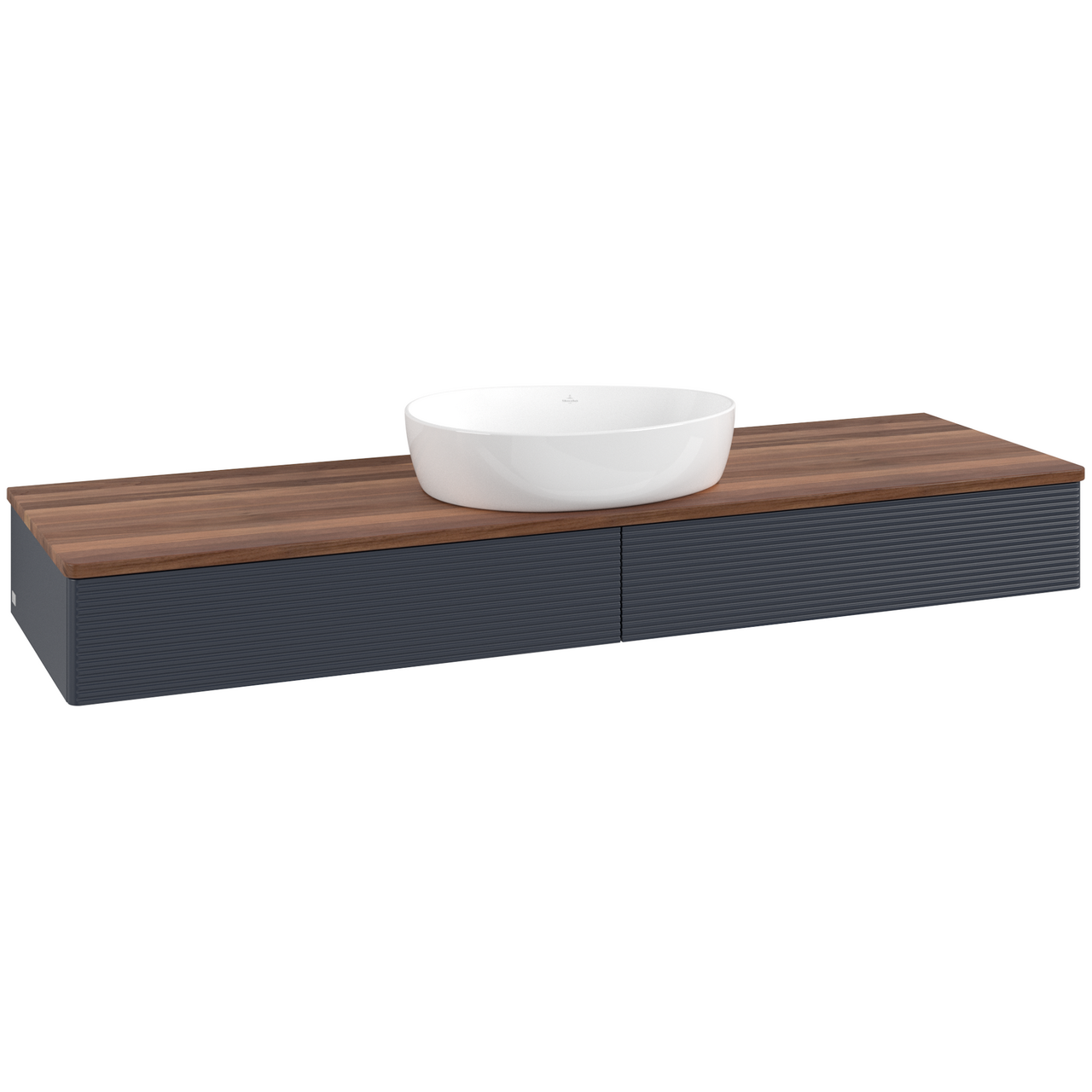 V&B ANTAO SERVANTSKAP 2 SKUFFER RILLET 1600X190X500 U/KRANHULL BLÅ/VALNØTT