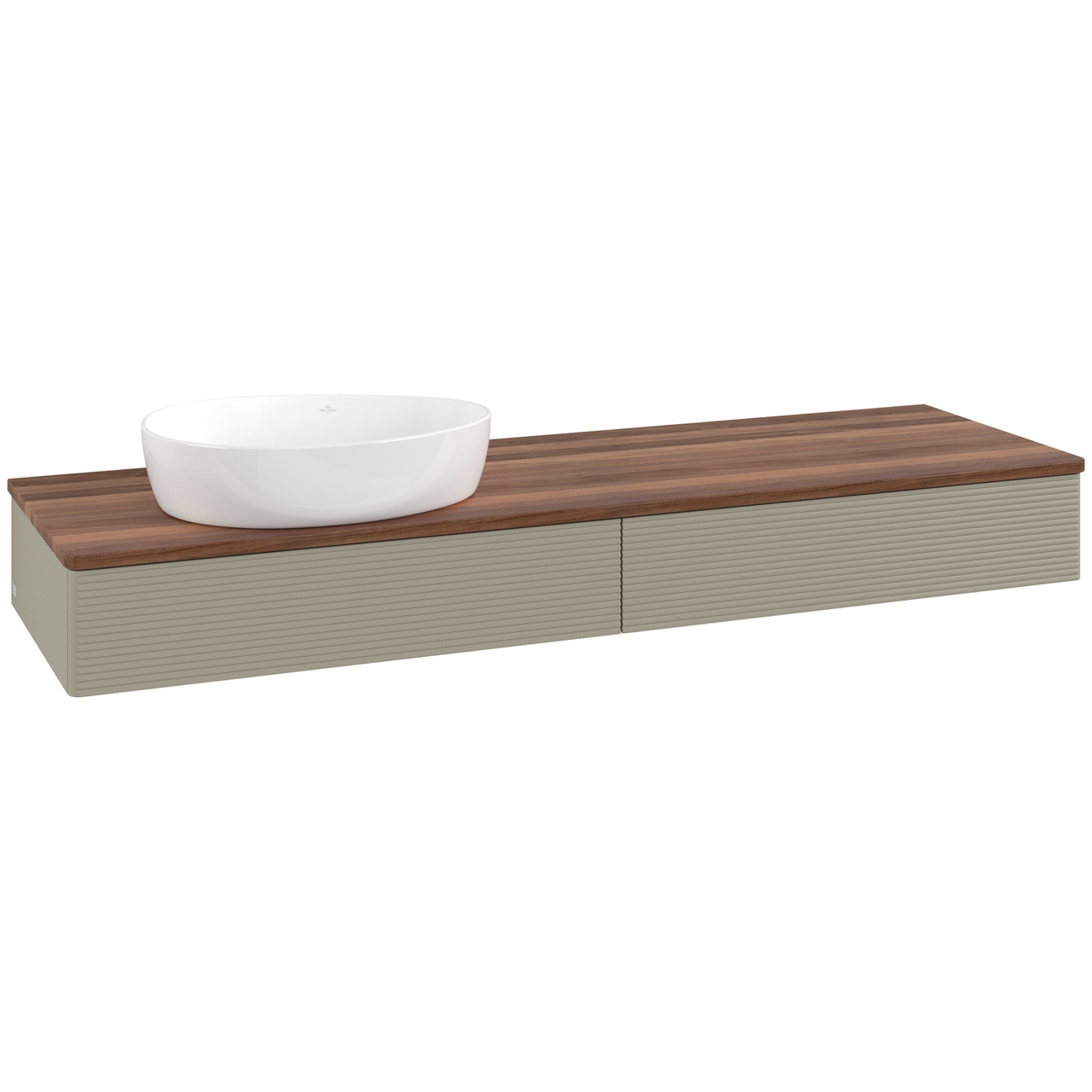 V&B ANTAO SERVANTSKAP 2 SKUFFER RILLET 1600X190X500 VENSTRE U/KRANHULL STENGRÅ/VALNØTT