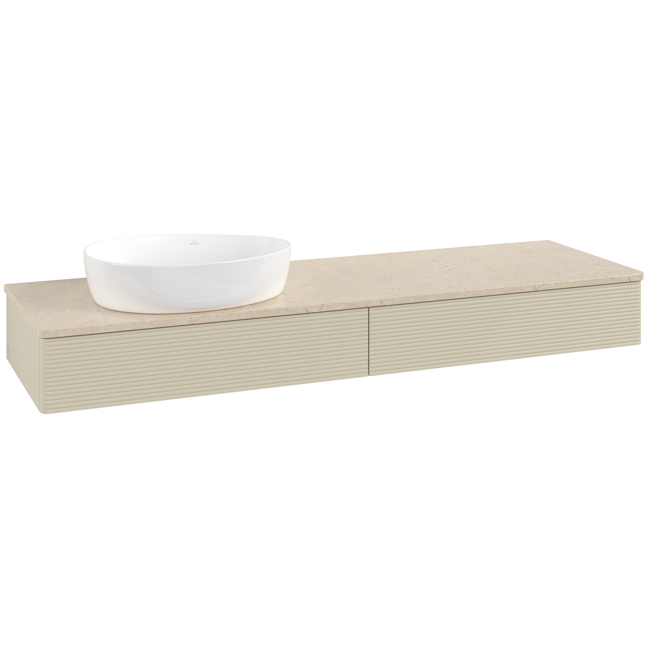 V&B ANTAO SERVANTSKAP 2 SKUFFER RILLET 1600X190X500 VENSTRE U/KRANHULL SILKEGRÅ/CRÉME
