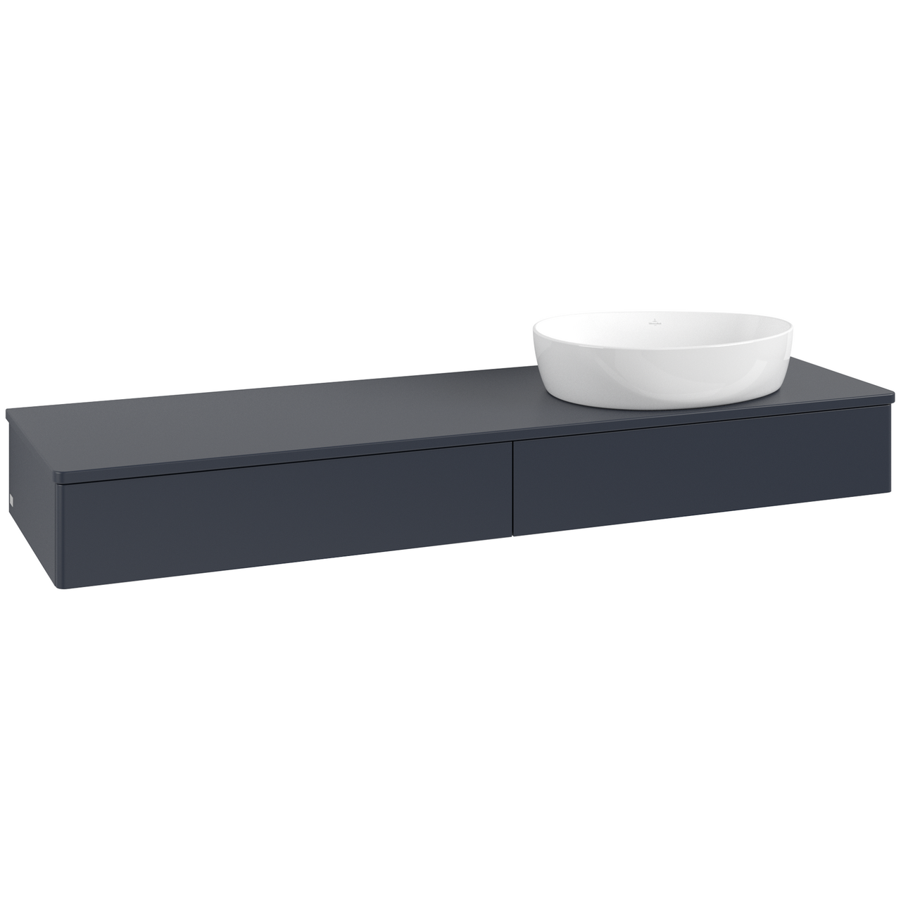 V&B ANTAO SERVANTSKAP 2 SKUFFER GLATT 1600X190X500 HØYRE U/KRANHULL BLÅ