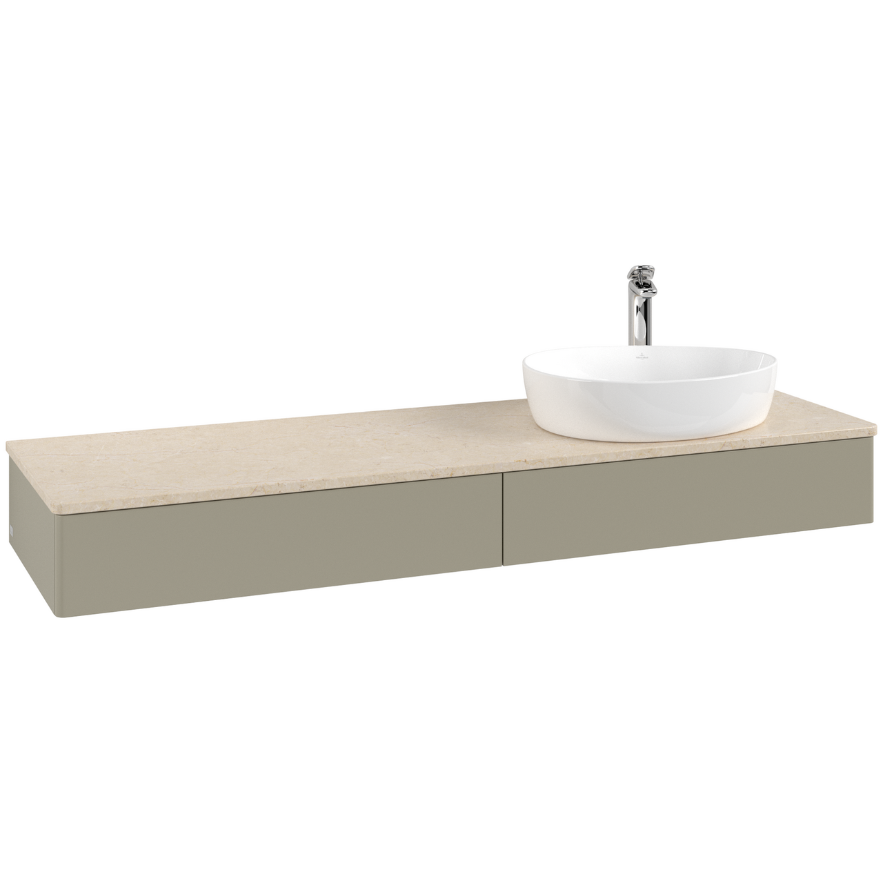 V&B ANTAO SERVANTSKAP 2 SKUFFER GLATT 1600X190X500 HØYRE M/KRANHULL STENGRÅ/CRÉME