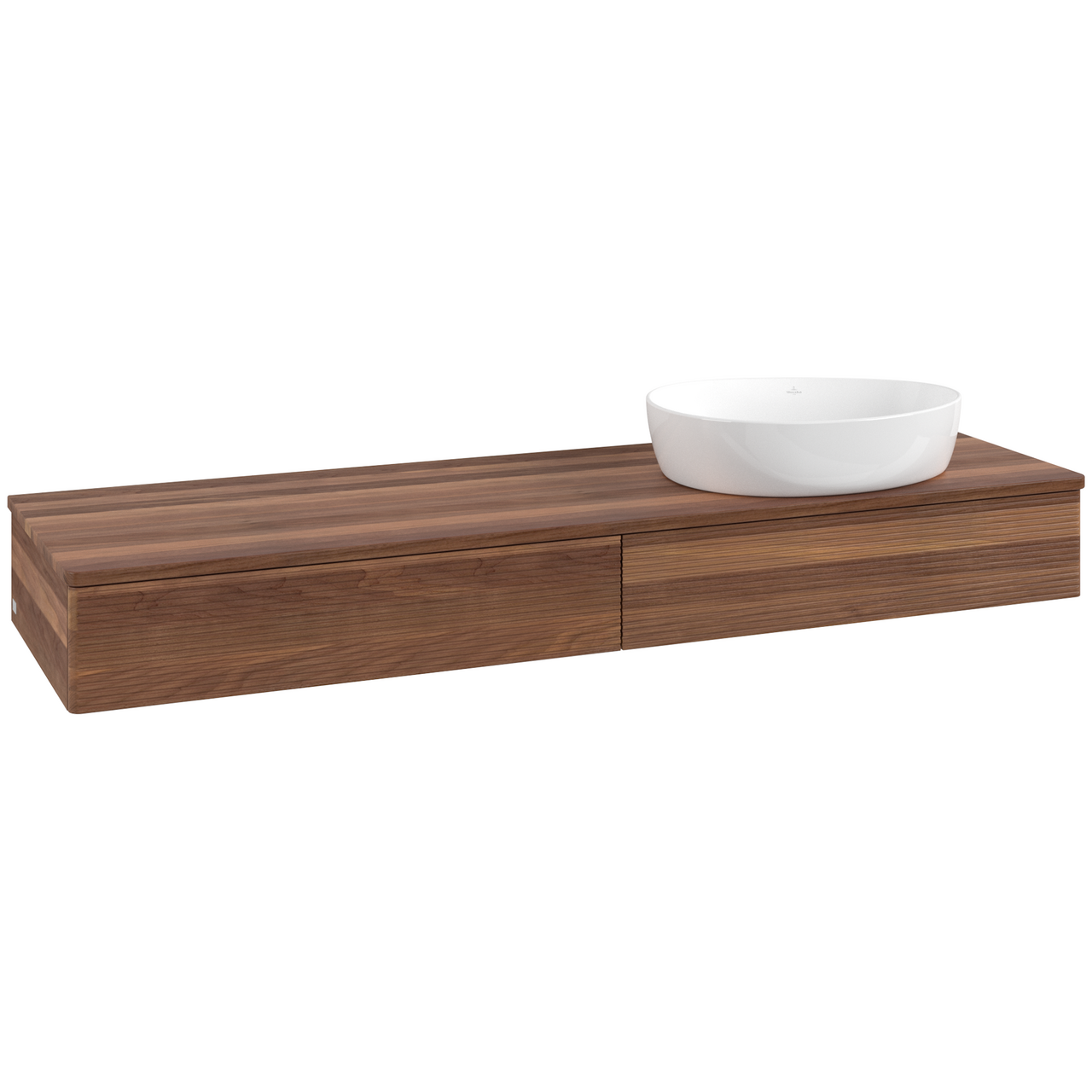 V&B ANTAO SERVANTSKAP 2 SKUFFER RILLET 1600X190X500 HØYRE U/KRANHULL VALNØTT/VALNØTT