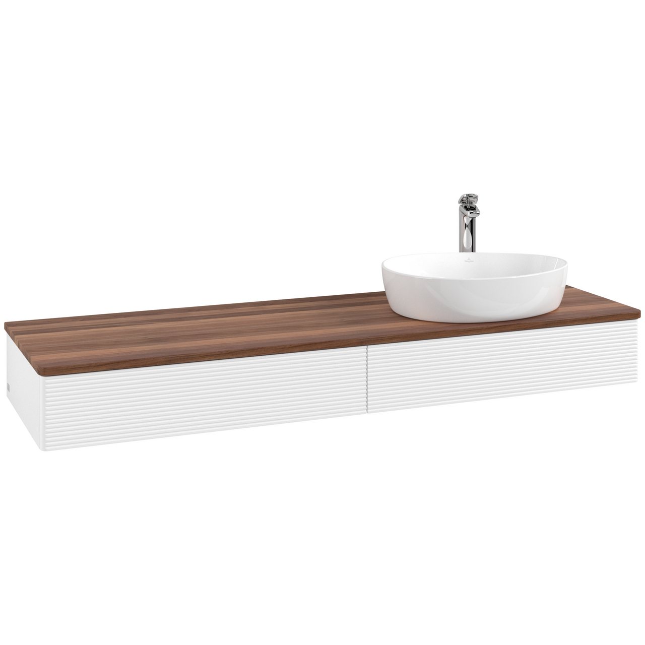 V&B ANTAO SERVANTSKAP 2 SKUFFER RILLET 1600X190X500 HØYRE M/KRANHULL MATT HVIT/VALNØTT
