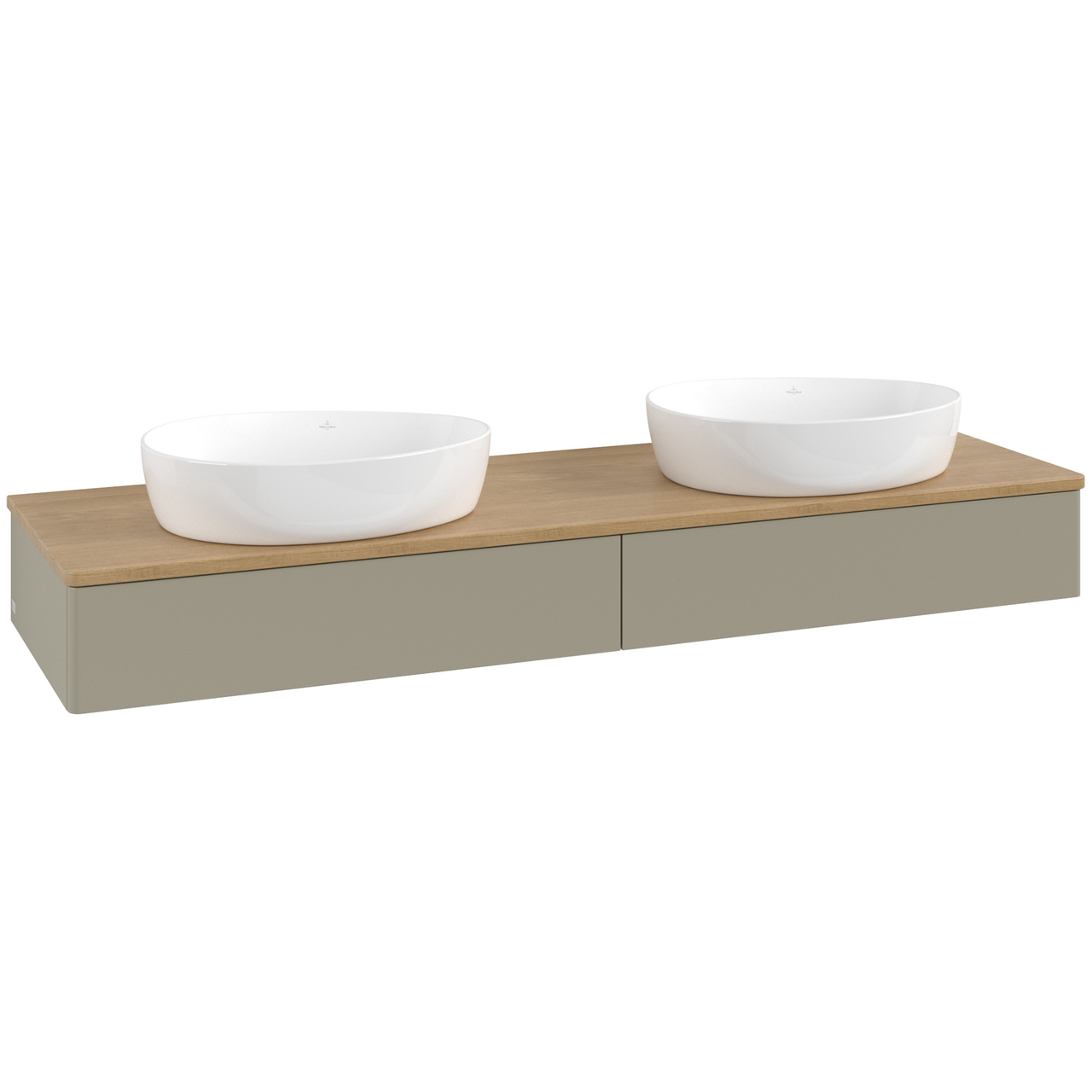 V&B ANTAO SERVANTSKAP 2 SKUFFER GLATT 1600X190X500 FOR 2 SERV. U/KRANHULL STENGRÅ/EIK