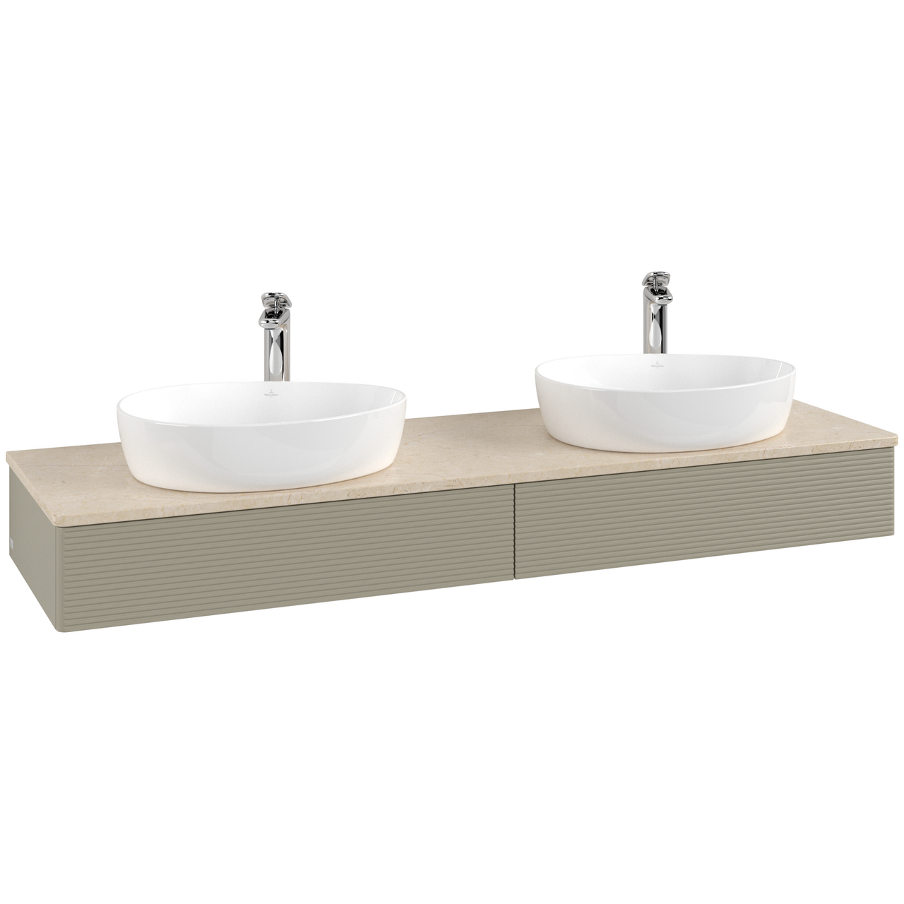 V&B ANTAO SERVANTSKAP 2 SKUFFER RILLET 1600X190X500 FOR 2 SERV. M/KRANHULL STENGRÅ/CRÉME