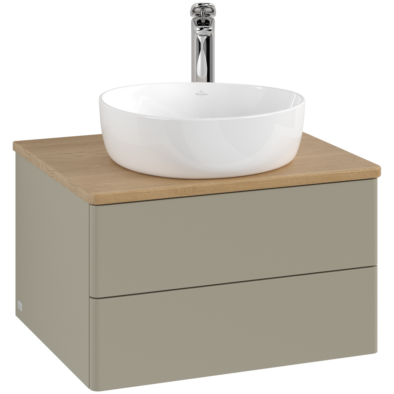 V&B ANTAO SERVANTSKAP 2 SKUFFER GLATT 600X360X500 M/KRANHULL STENGRÅ/EIK