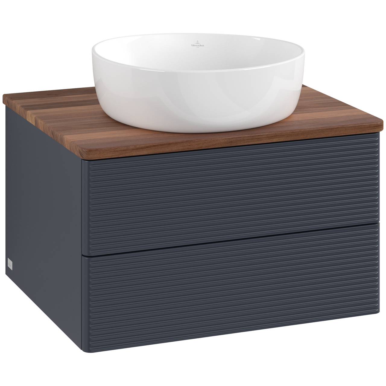 V&B ANTAO SERVANTSKAP 2 SKUFFER RILLET 600X360X500 U/KRANHULL BLÅ/VALNØTT