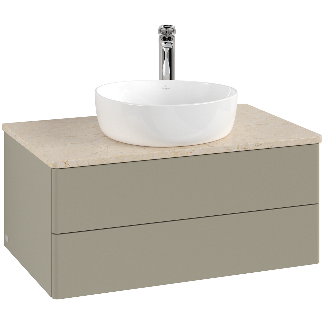 V&B ANTAO SERVANTSKAP 2 SKUFFER GLATT 800X360X500 M/KRANHULL STENGRÅ/CRÉME