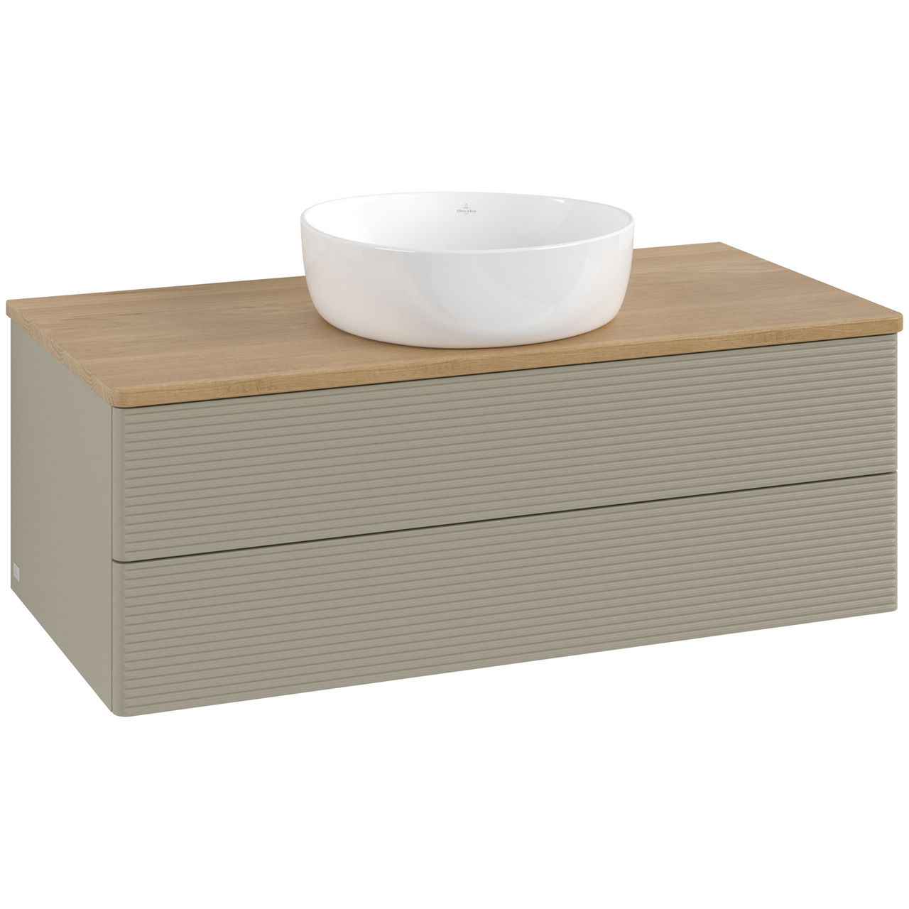 V&B ANTAO SERVANTSKAP 2 SKUFFER RILLET 1000X360X500 U/KRANHULL STENGRÅ/EIK