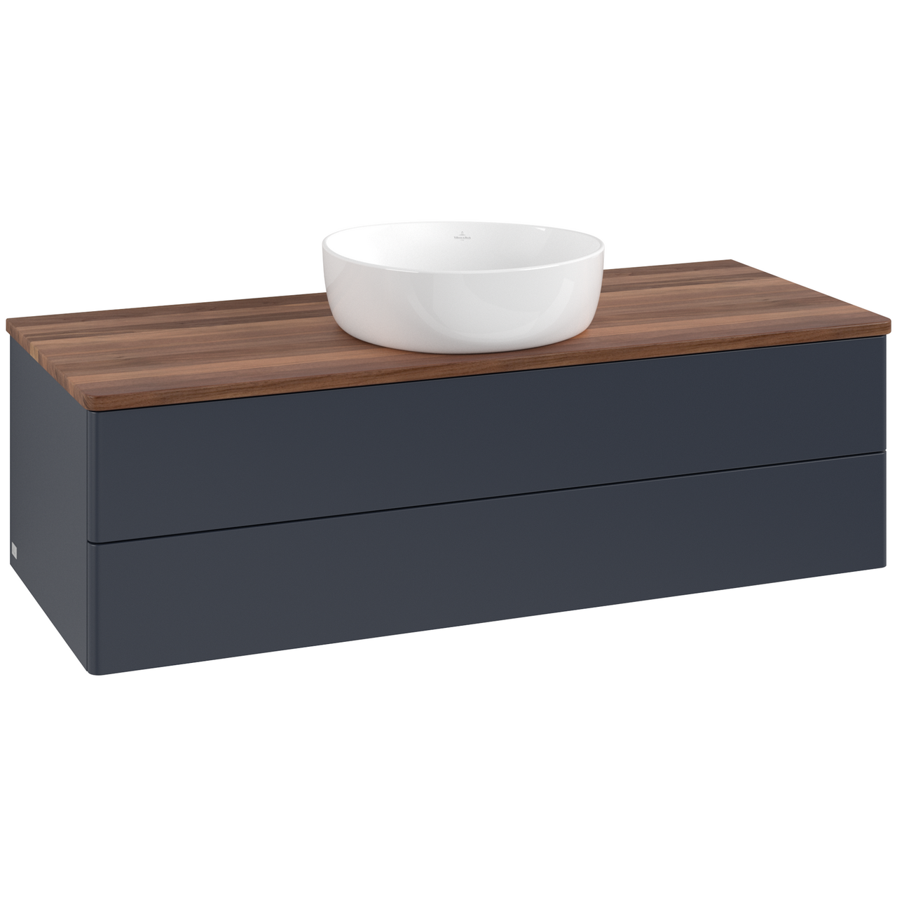 V&B ANTAO SERVANTSKAP 2 SKUFFER GLATT 1200X360X500 U/KRANHULL BLÅ/VALNØTT