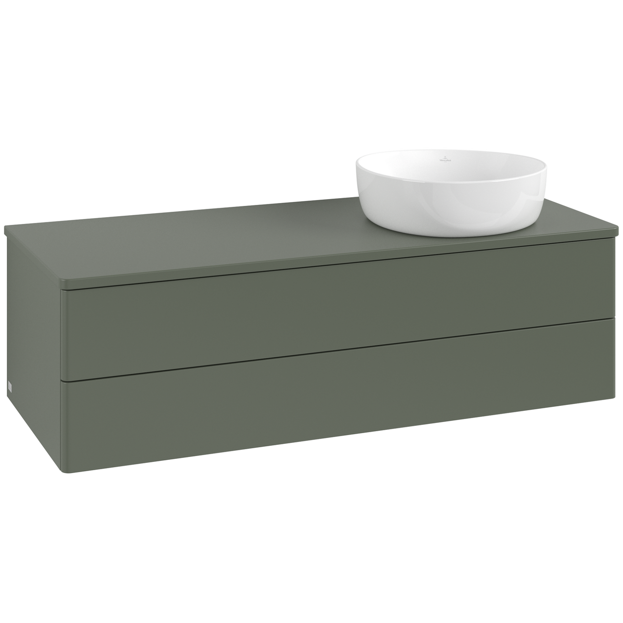 V&B ANTAO SERVANTSKAP 2 SKUFFER GLATT 1200X360X500 HØYRE U/KRANHULL GRØNN