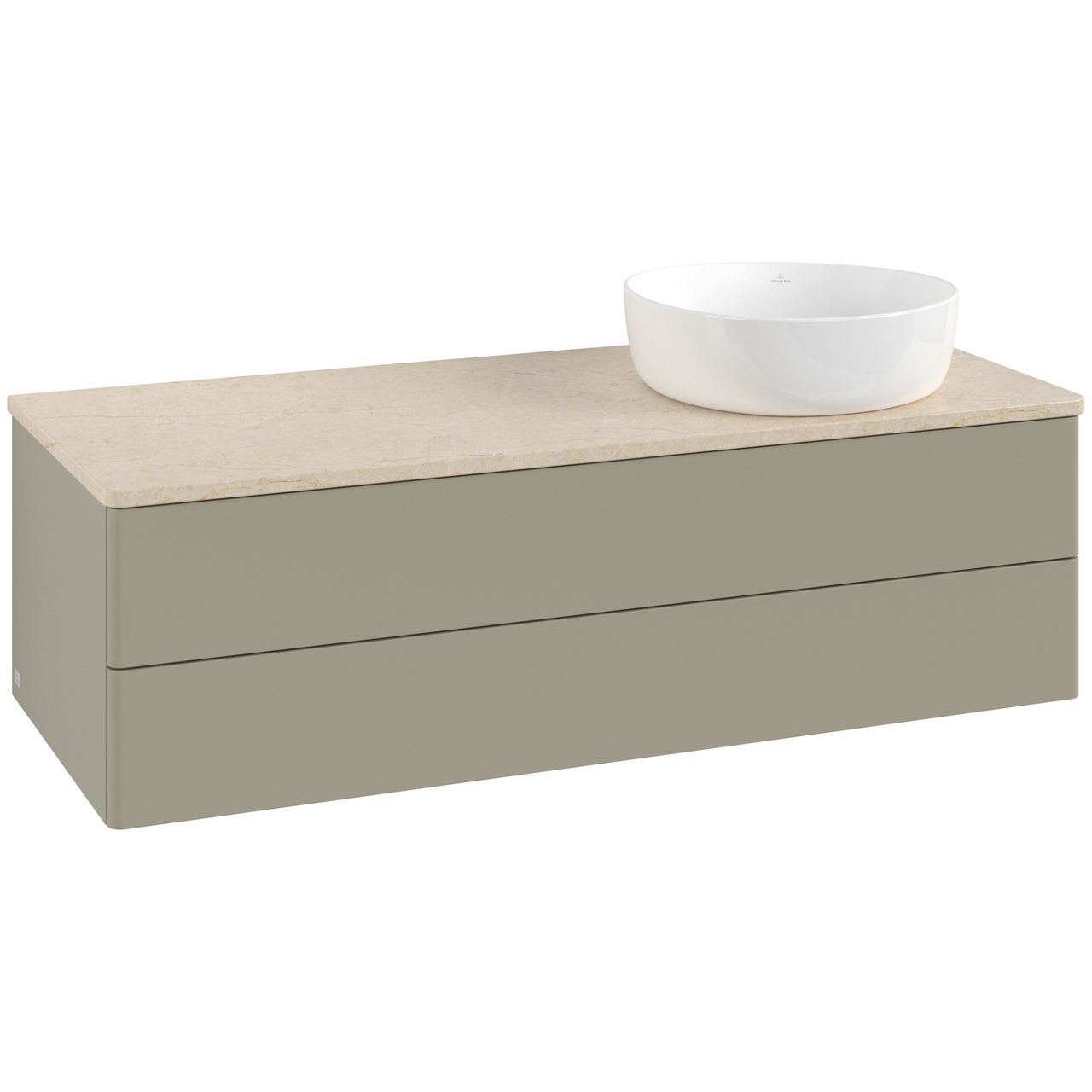 V&B ANTAO SERVANTSKAP 2 SKUFFER GLATT 1200X360X500 HØYRE U/KRANHULL STENGRÅ/CRÉME