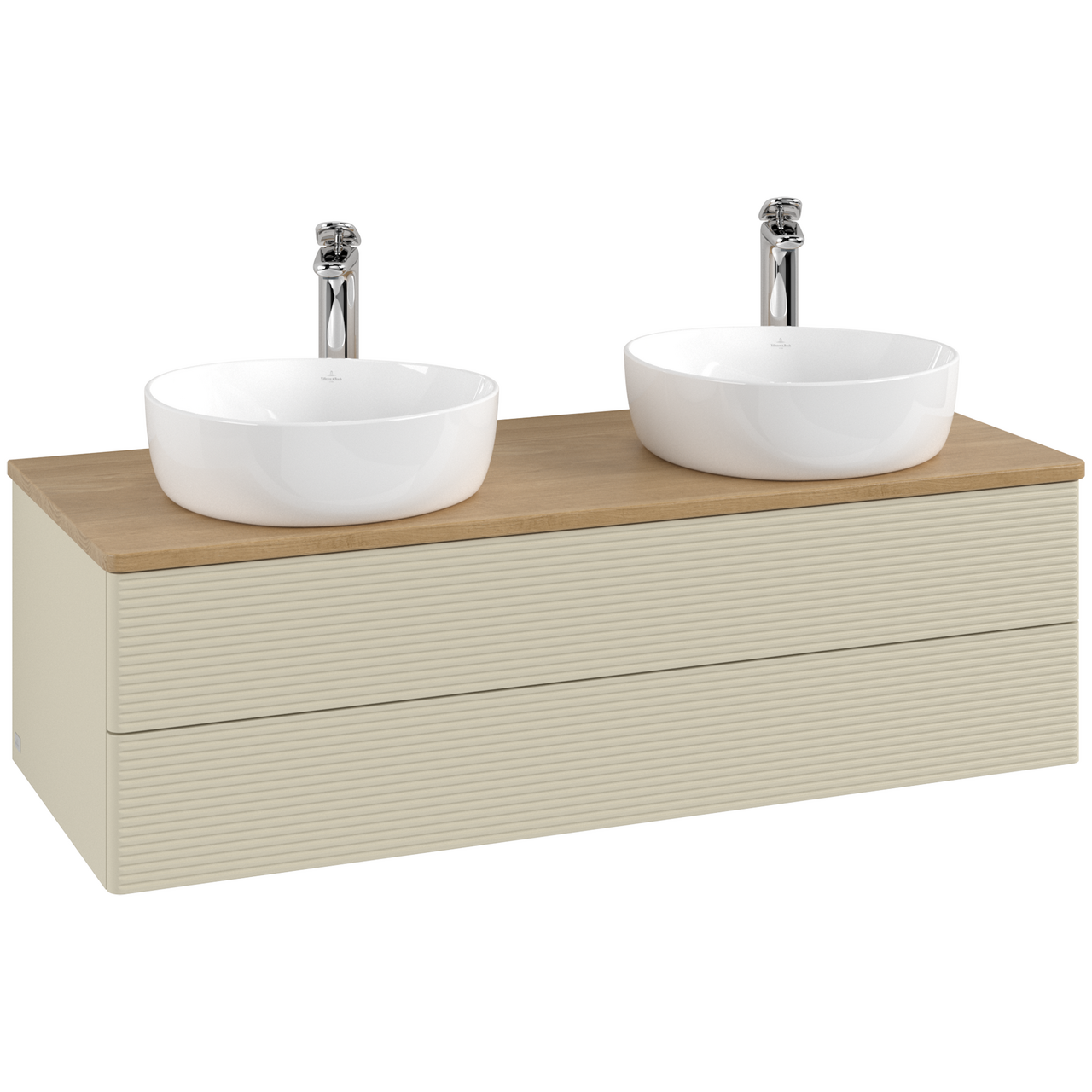 V&B ANTAO SERVANTSKAP 2 SKUFFER RILLET 1200X360X500 FOR 2 SERV. M/KRANHULL SILKEGRÅ/EIK