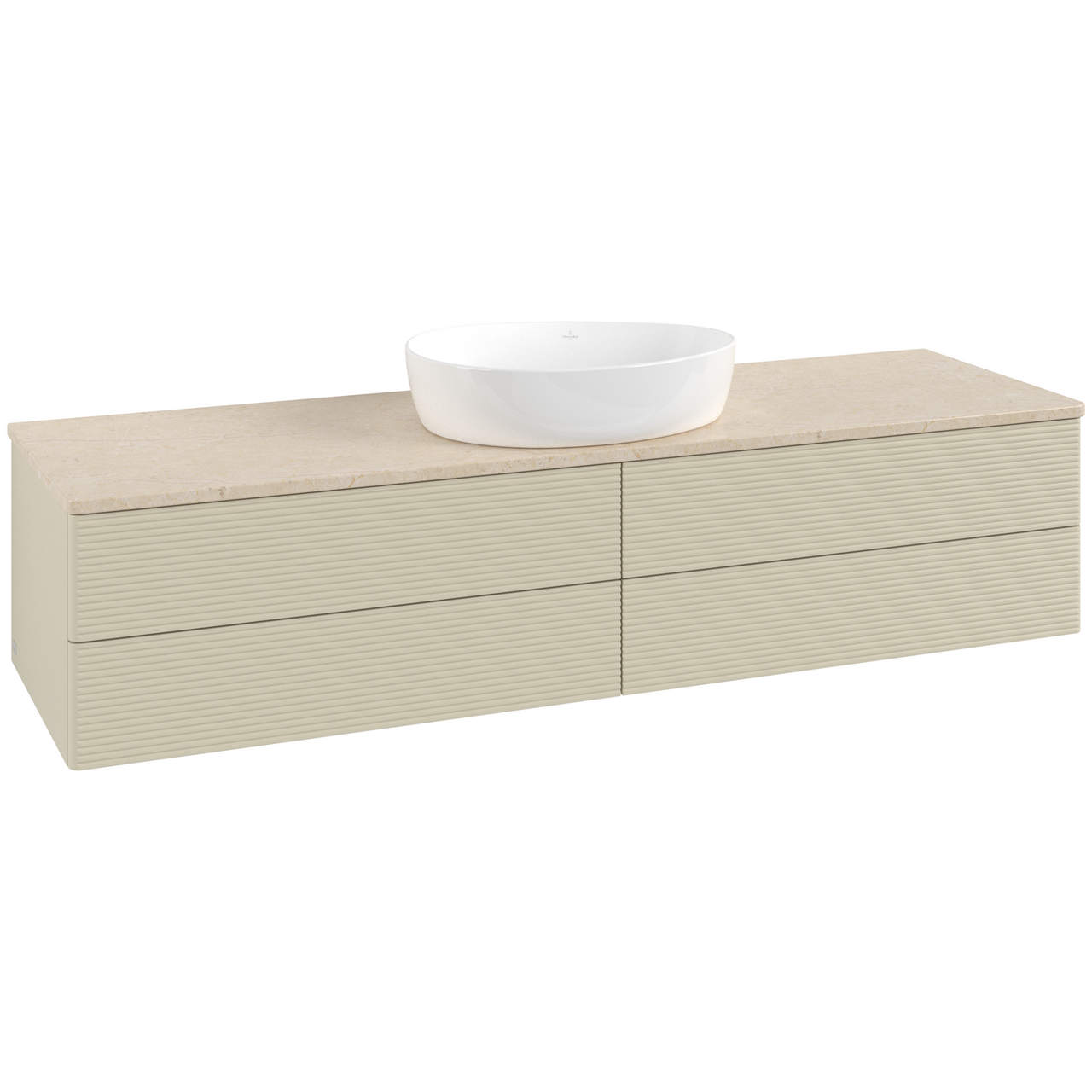V&B ANTAO SERVANTSKAP 4 SKUFFER RILLET 1600X360X500 U/KRANHULL SILKEGRÅ/CRÉME