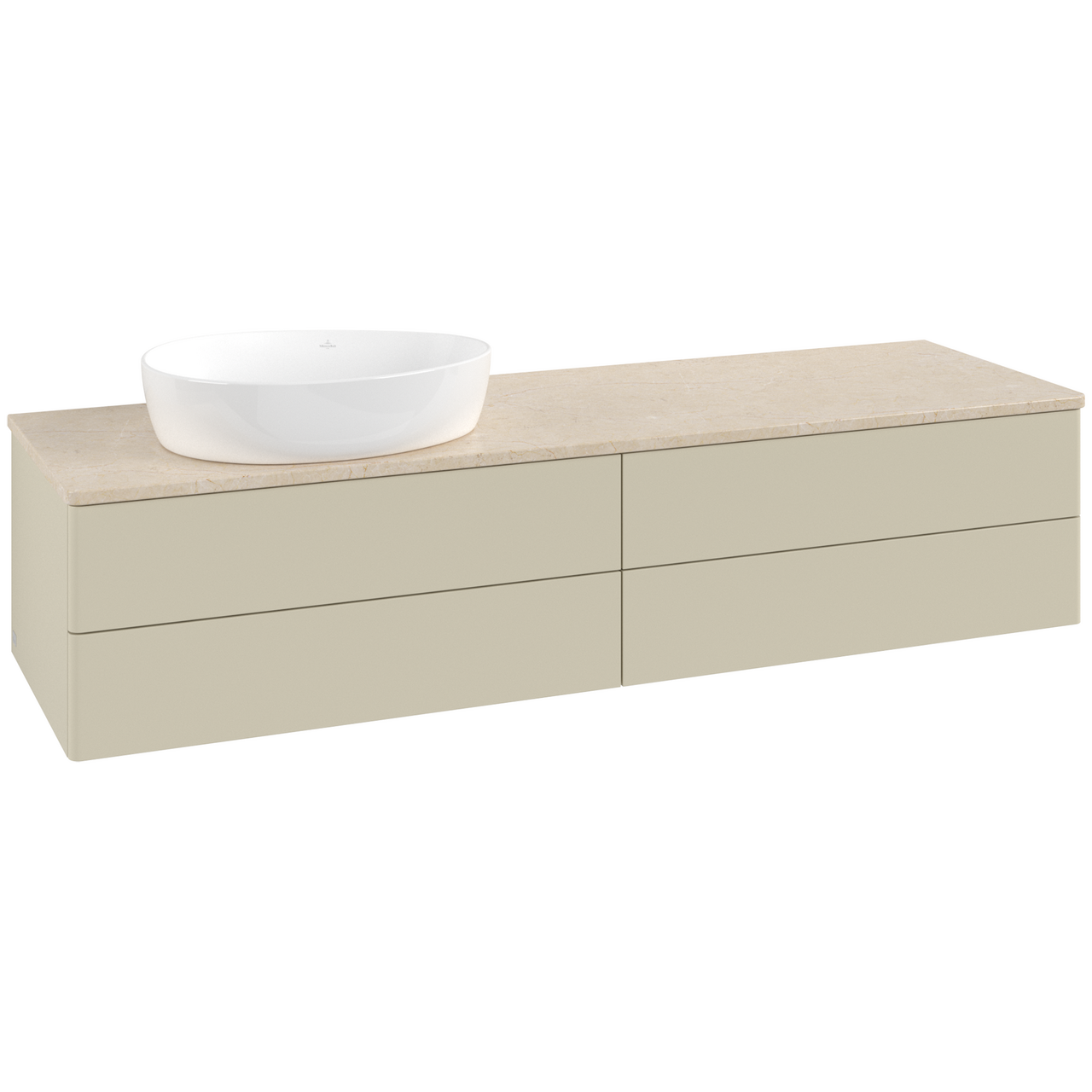 V&B ANTAO SERVANTSKAP 4 SKUFFER GLATT 1600X360X500 VENSTRE U/KRANHULL SILKEGRÅ/CRÉME