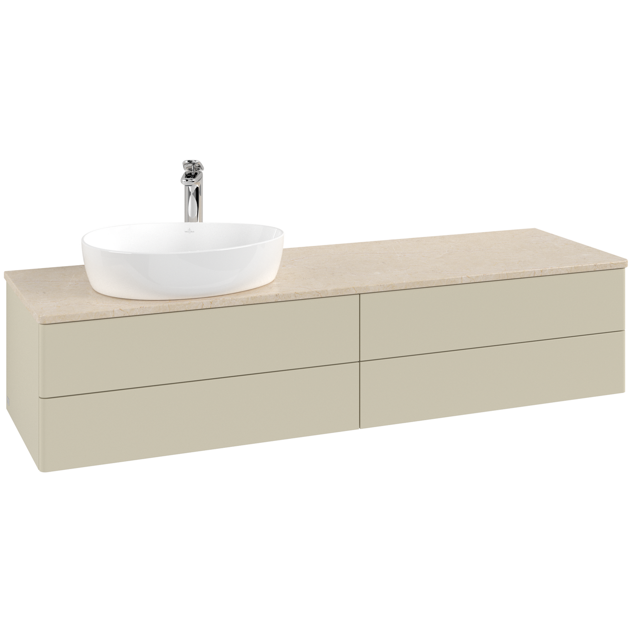 V&B ANTAO SERVANTSKAP 4 SKUFFER GLATT 1600X360X500 VENSTRE M/KRANHULL SILKEGRÅ/CRÉME