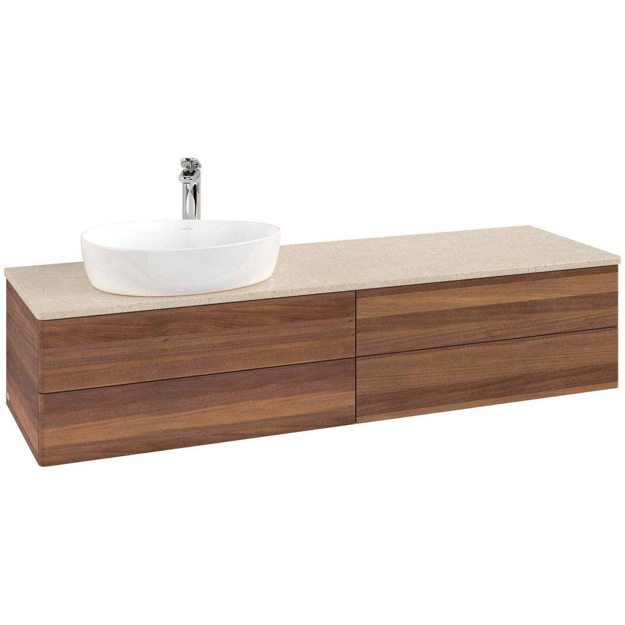 V&B ANTAO SERVANTSKAP 4 SKUFFER GLATT 1600X360X500 VENSTRE M/KRANHULL VALNØTT/CRÉME