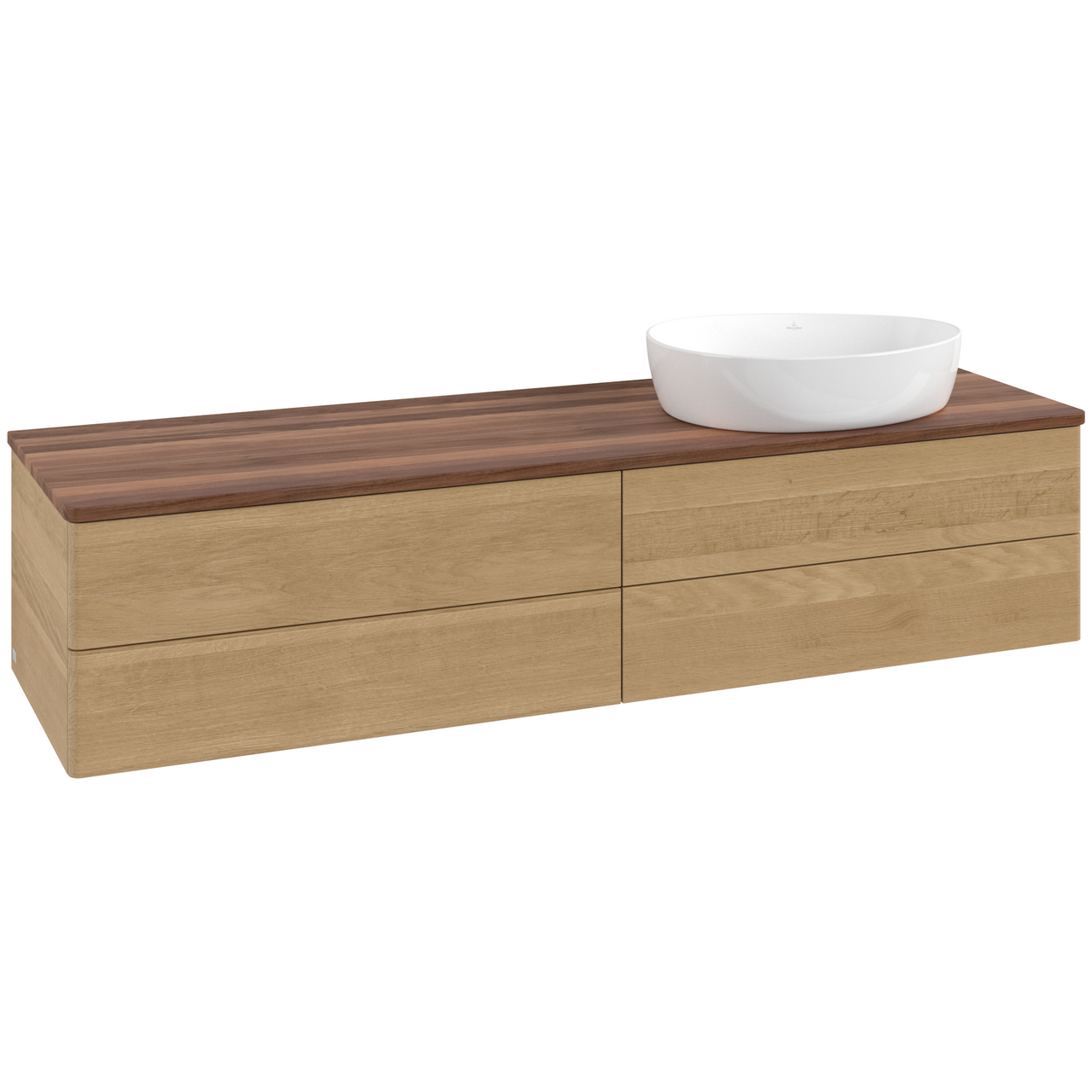 V&B ANTAO SERVANTSKAP 4 SKUFFER GLATT 1600X360X500 HØYRE U/KRANHULL EIK/VALNØTT