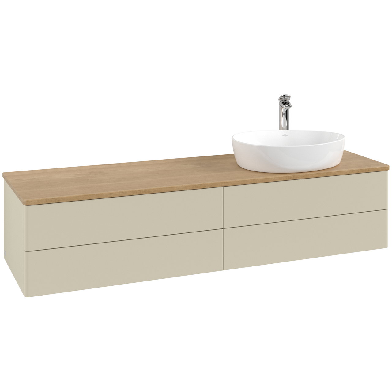 V&B ANTAO SERVANTSKAP 4 SKUFFER GLATT 1600X360X500 HØYRE M/KRANHULL SILKEGRÅ/EIK