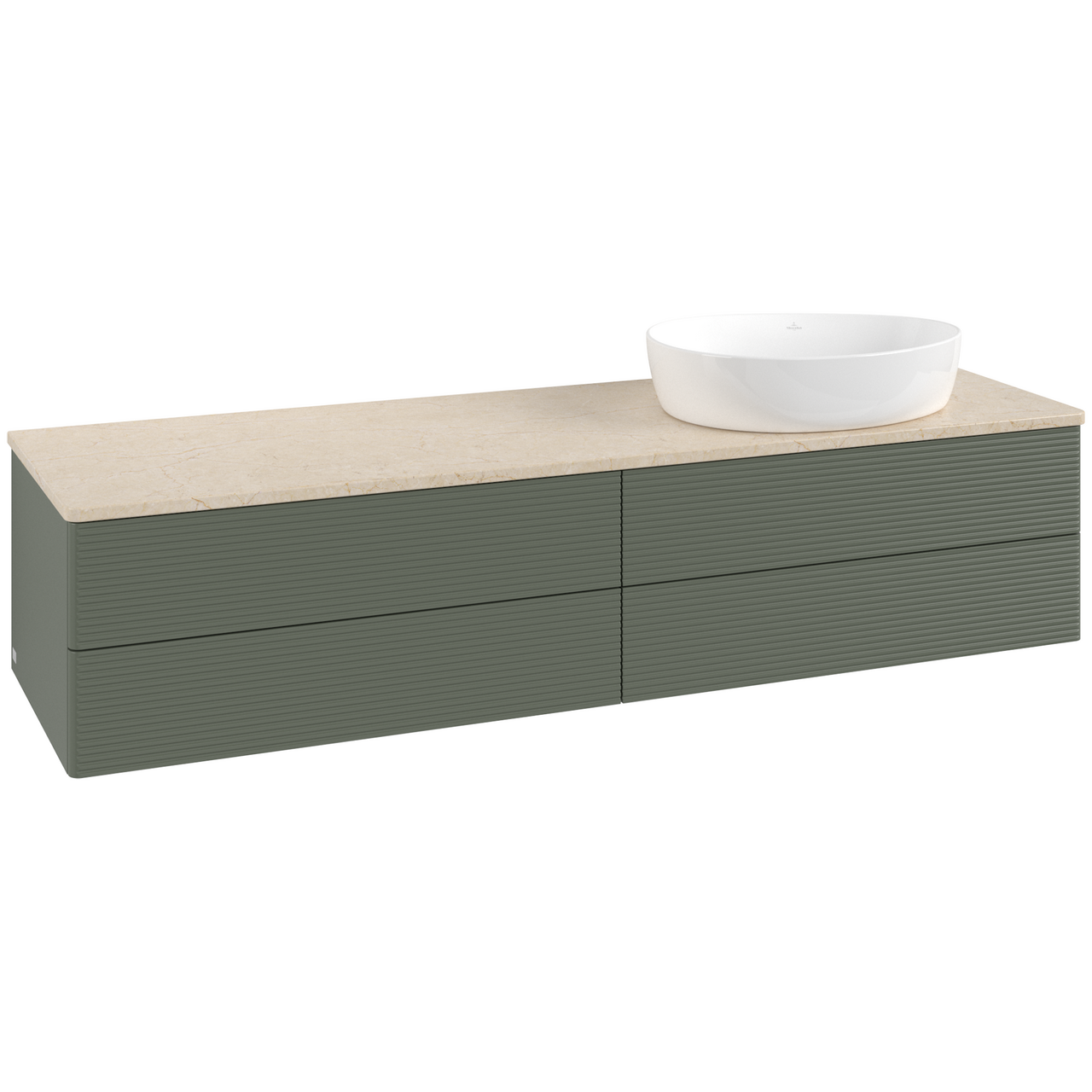 V&B ANTAO SERVANTSKAP 4 SKUFFER RILLET 1600X360X500 HØYRE U/KRANHULL GRØNN/CRÉME