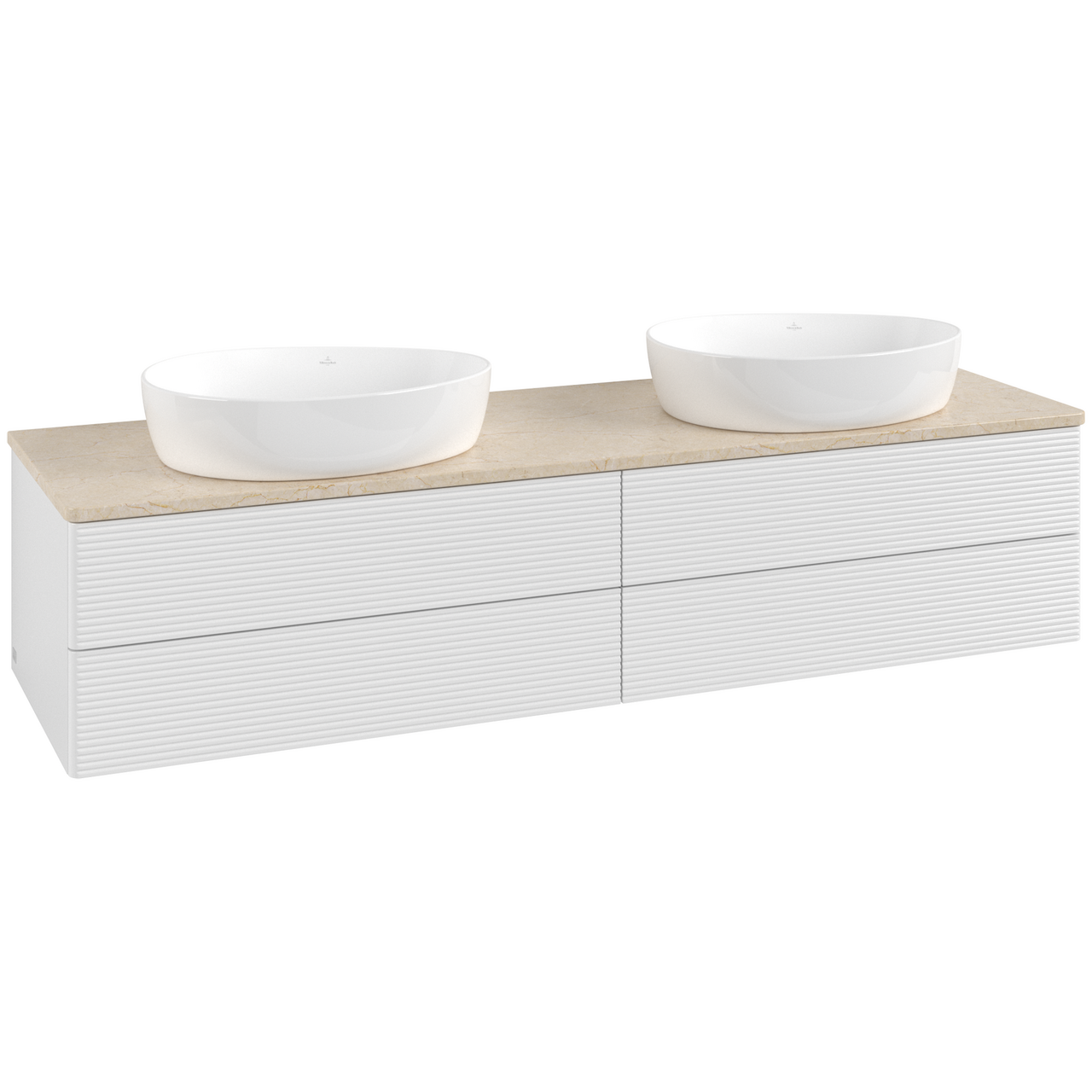 V&B ANTAO SERVANTSKAP 4 SKUFFER RILLET 1600X360X500 FOR 2 SERV. U/KRANHULL HVIT/CRÉME