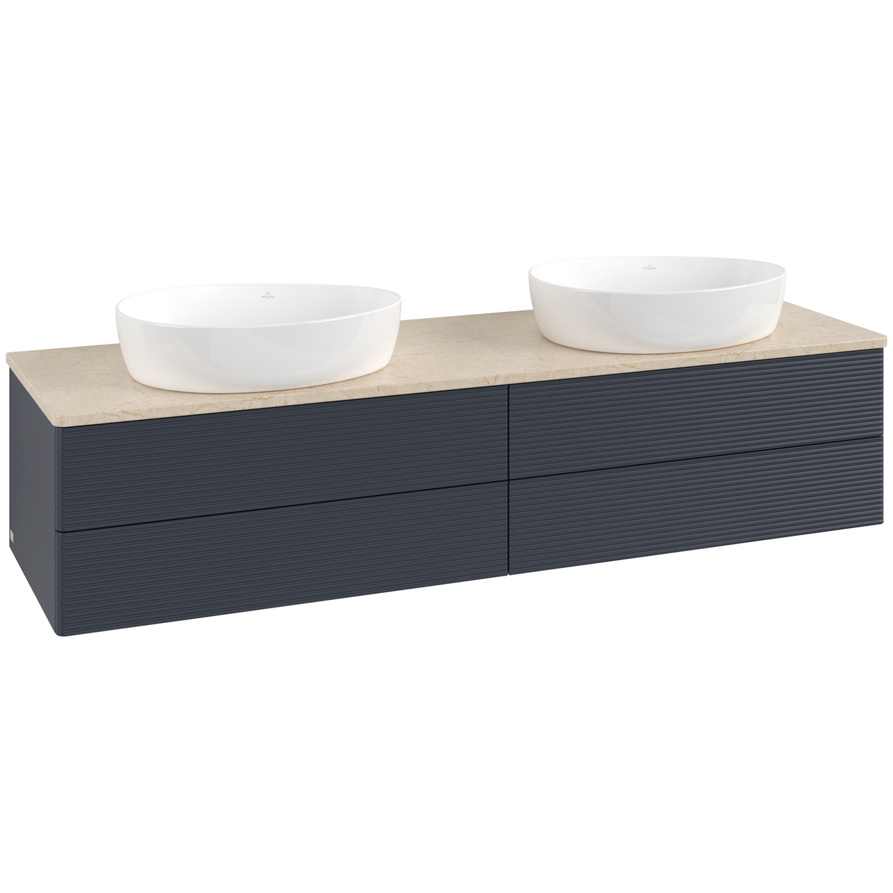 V&B ANTAO SERVANTSKAP 4 SKUFFER RILLET 1600X360X500 FOR 2 SERV. U/KRANHULL BLÅ/CRÉME