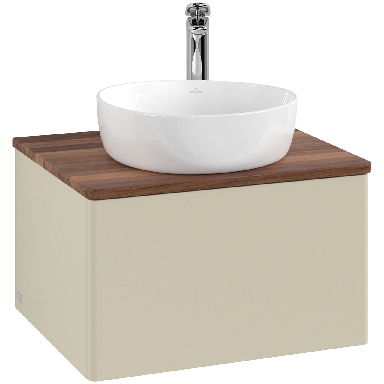 V&B ANTAO SERVANTSKAP 1 SKUFF GLATT 600X360X500 M/KRANHULL SILKEGRÅ/VALNØTT